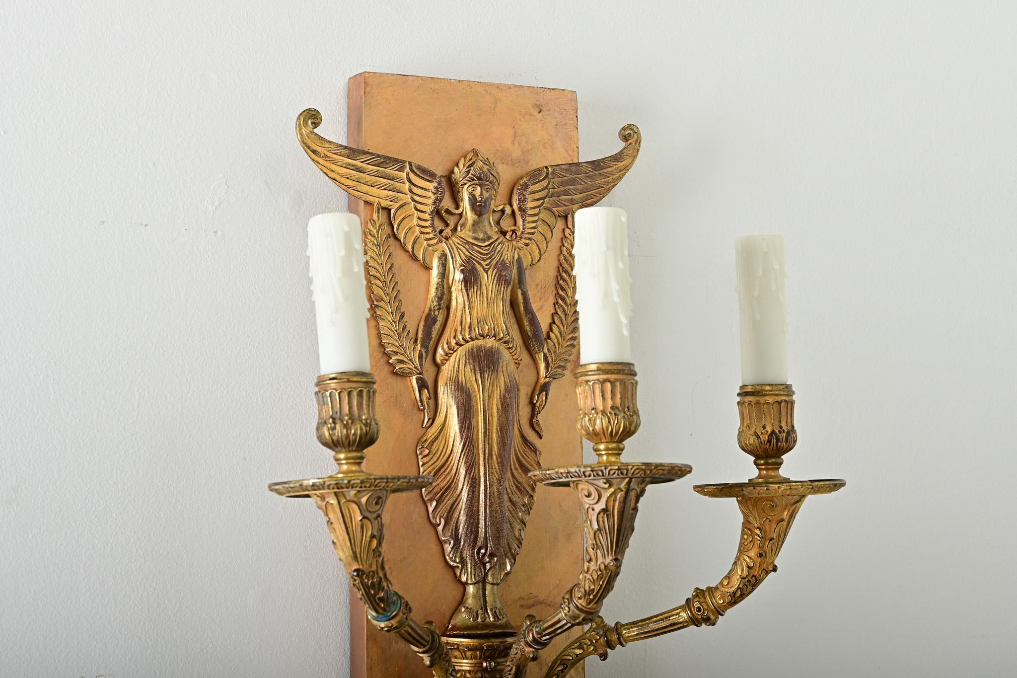 Pair of French Restauration Gilt Bronze Sconces In Good Condition For Sale In Baton Rouge, LA
