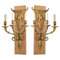 Antique Pair of French Restauration Gilt Bronze Sconces