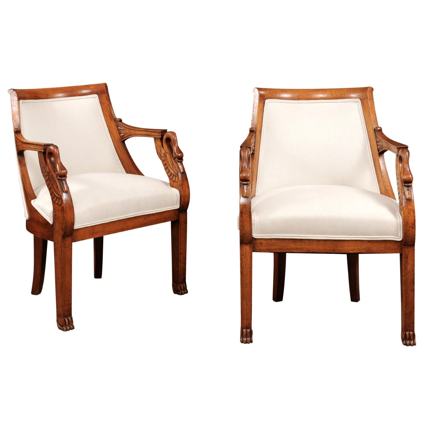 Pair of French Restauration Period Fruitwood Armchairs, circa 1830