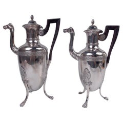 Pair of French Restauration Silver Coffeepots with Horse Head Spouts