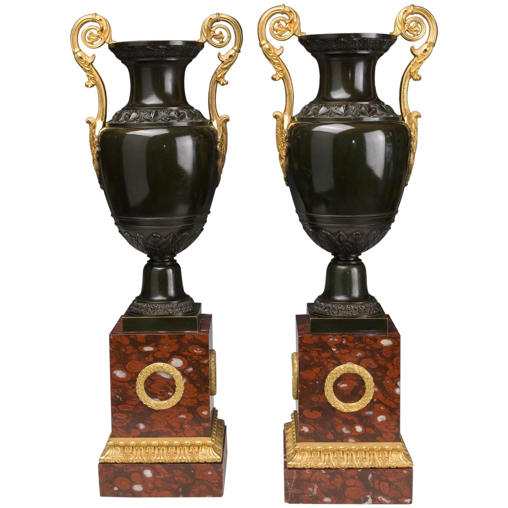 Pair of French Restoration Urns, 19th Century For Sale