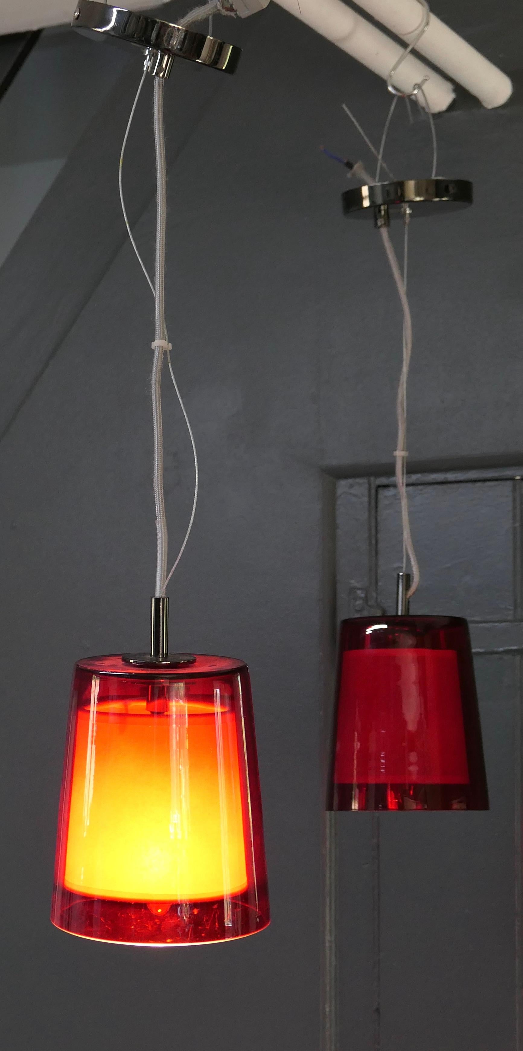 Mid-Century Modern Pair of French Retro Red Cafe Ceiling Lights