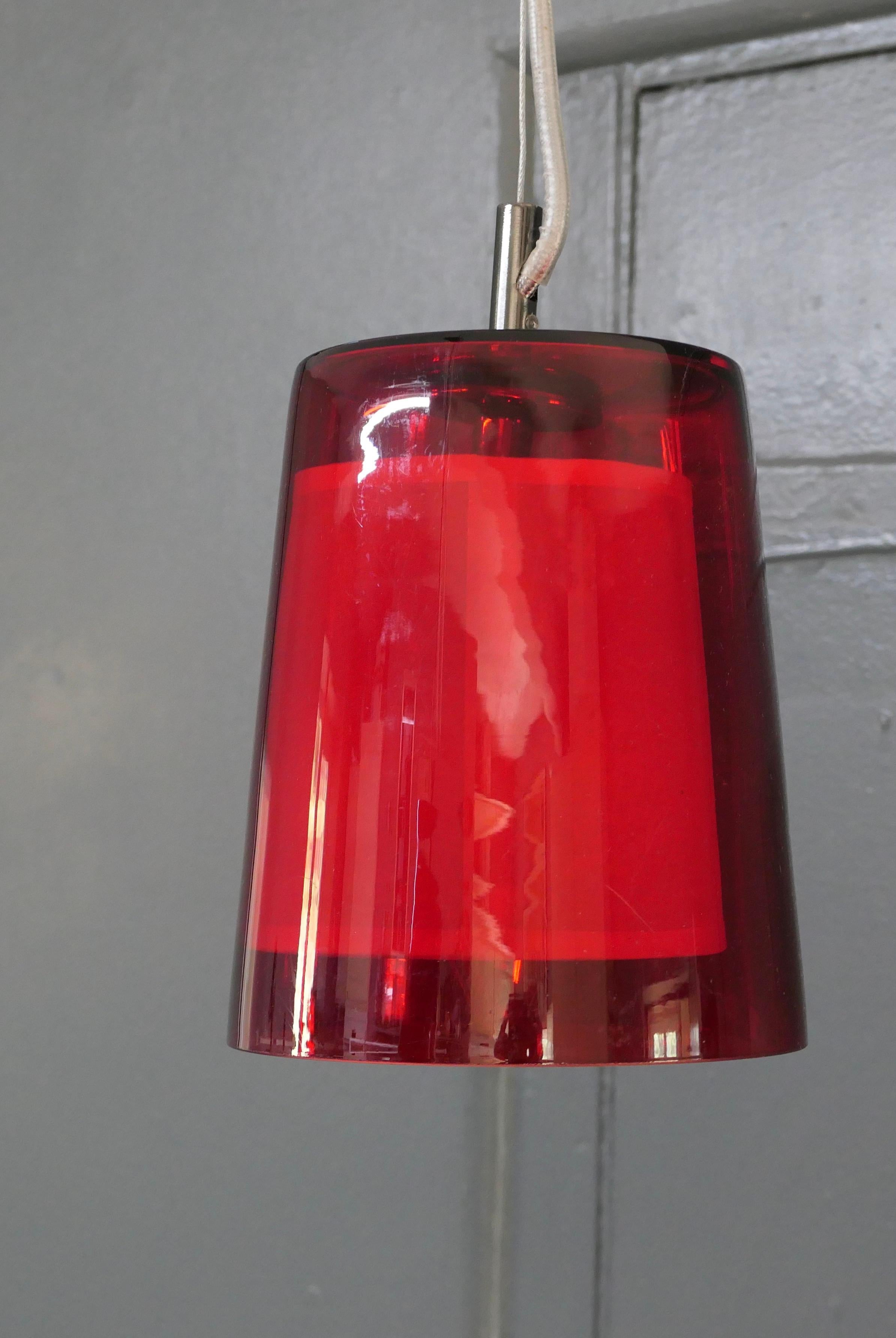 20th Century Pair of French Retro Red Cafe Ceiling Lights
