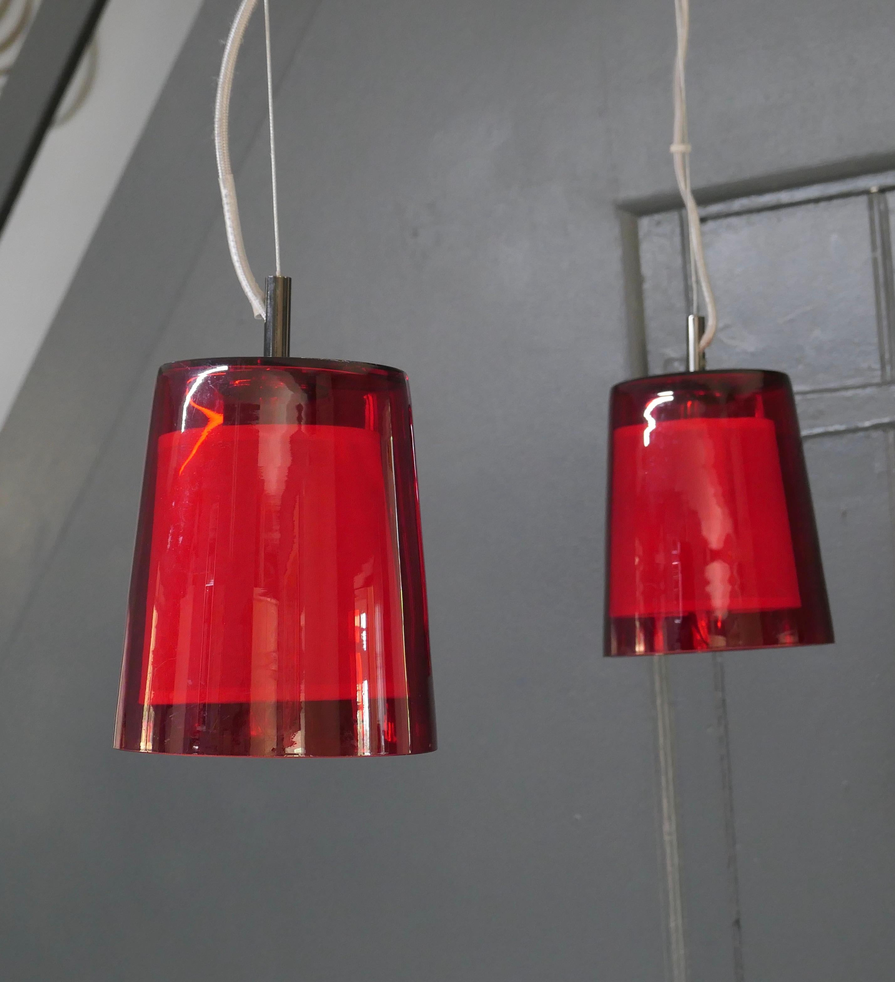 Art Glass Pair of French Retro Red Cafe Ceiling Lights