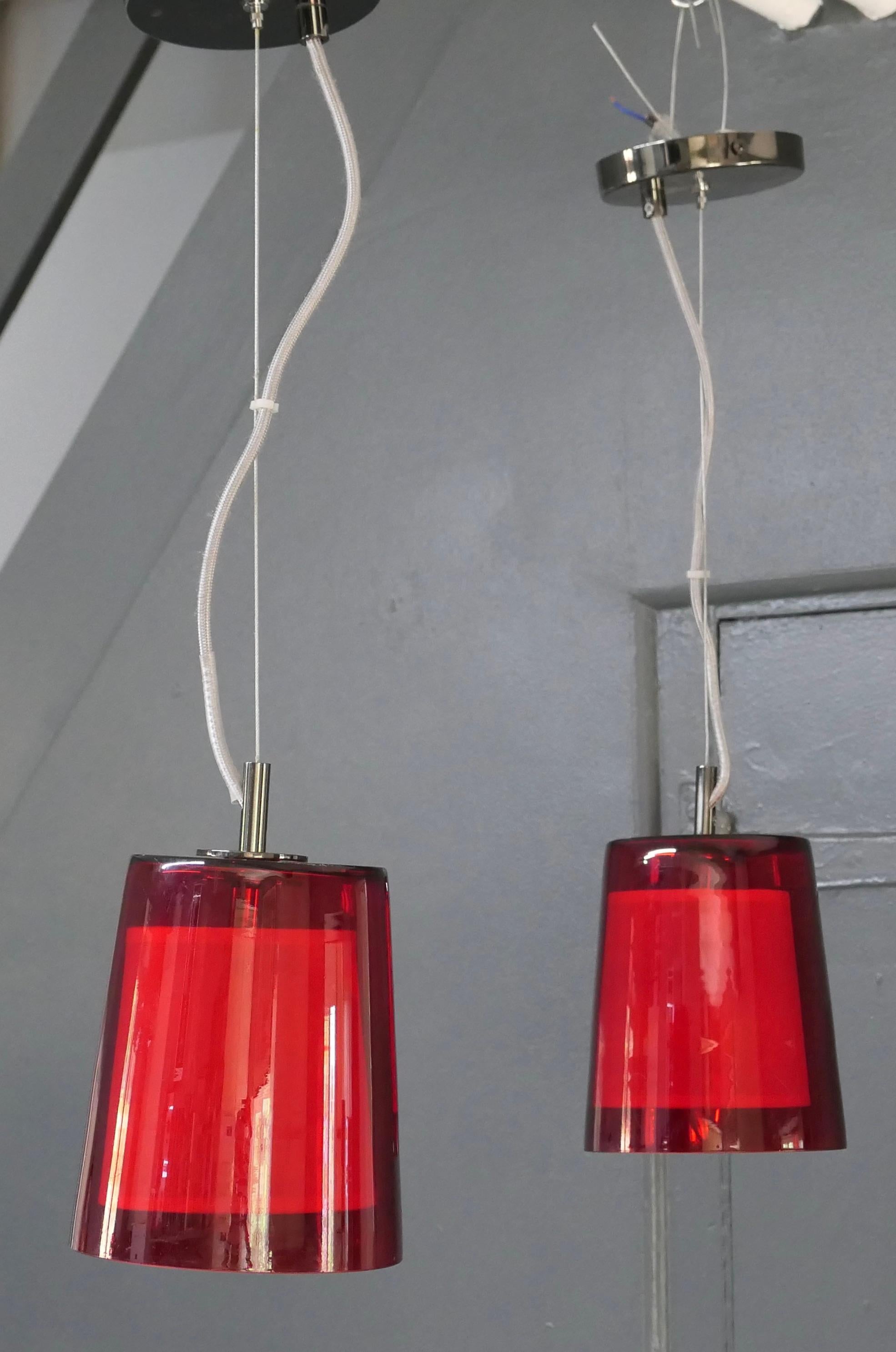 Pair of French Retro Red Cafe Ceiling Lights 1