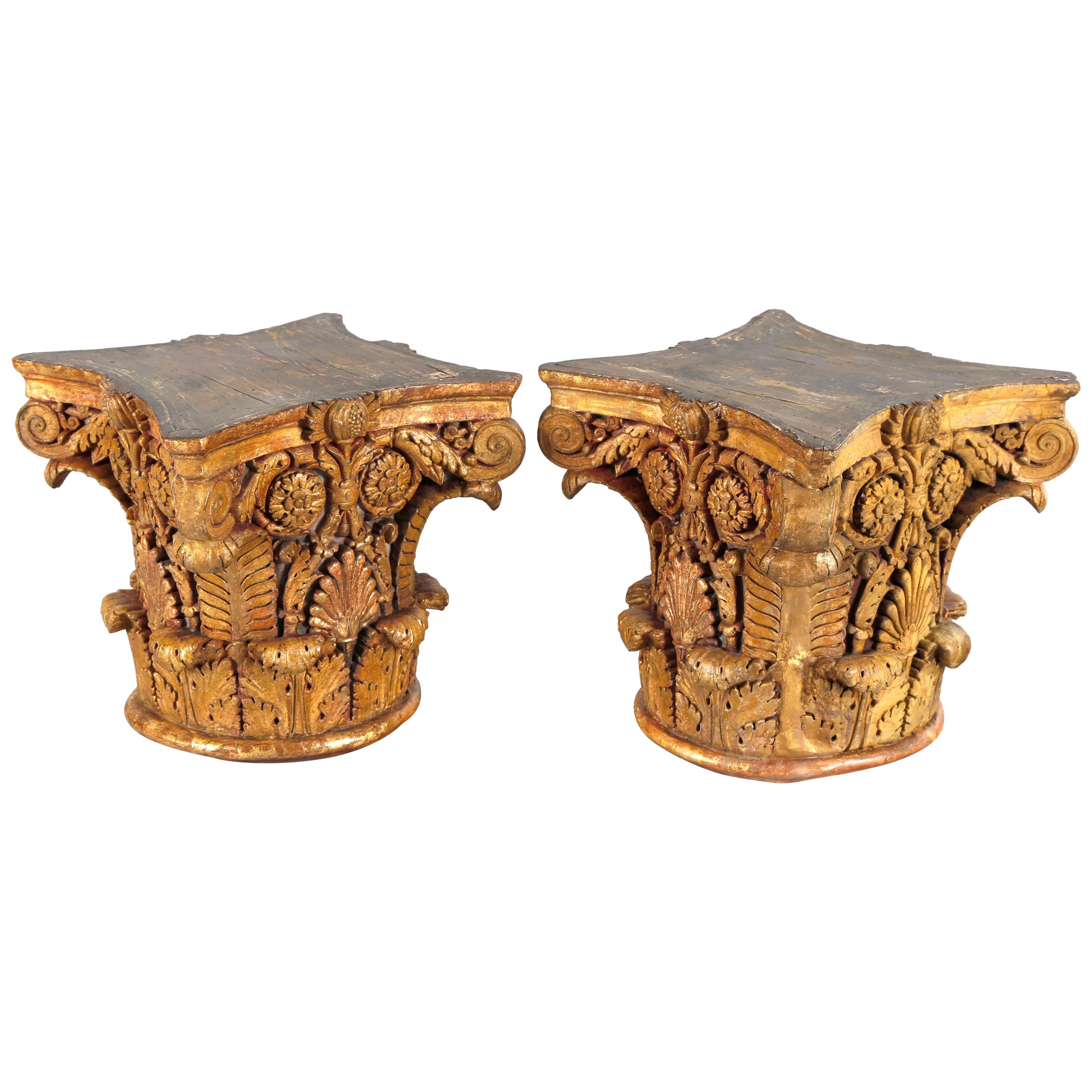 Pair of French Richly Carved circa 1790 Corinthian Capitals