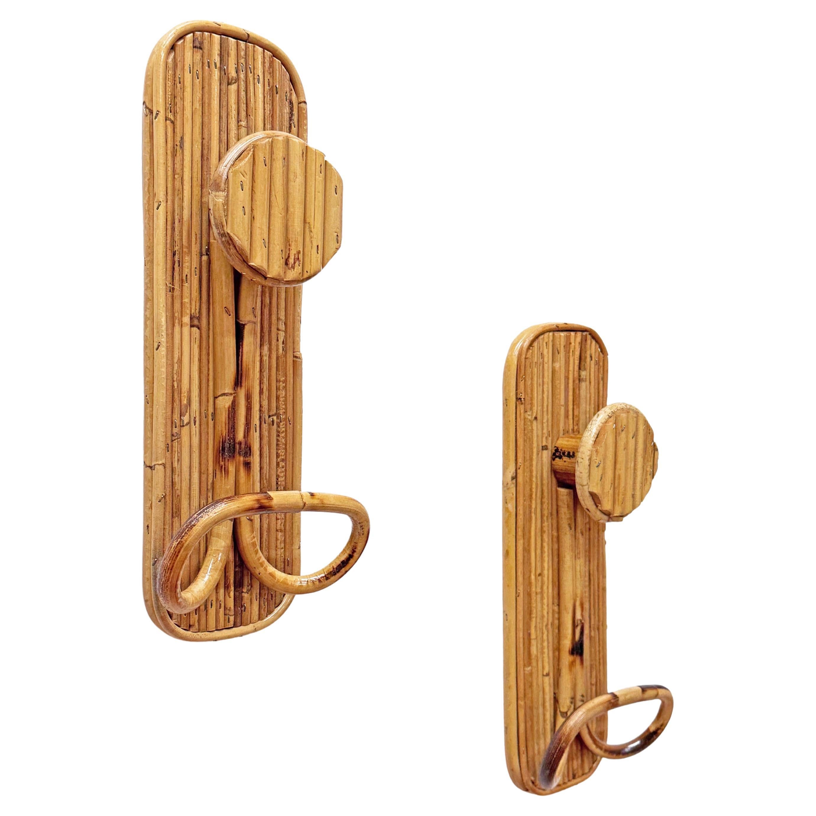 Pair of French Riviera Coat Hooks in Bamboo and Rattan, by Vivai, Italy 1960s