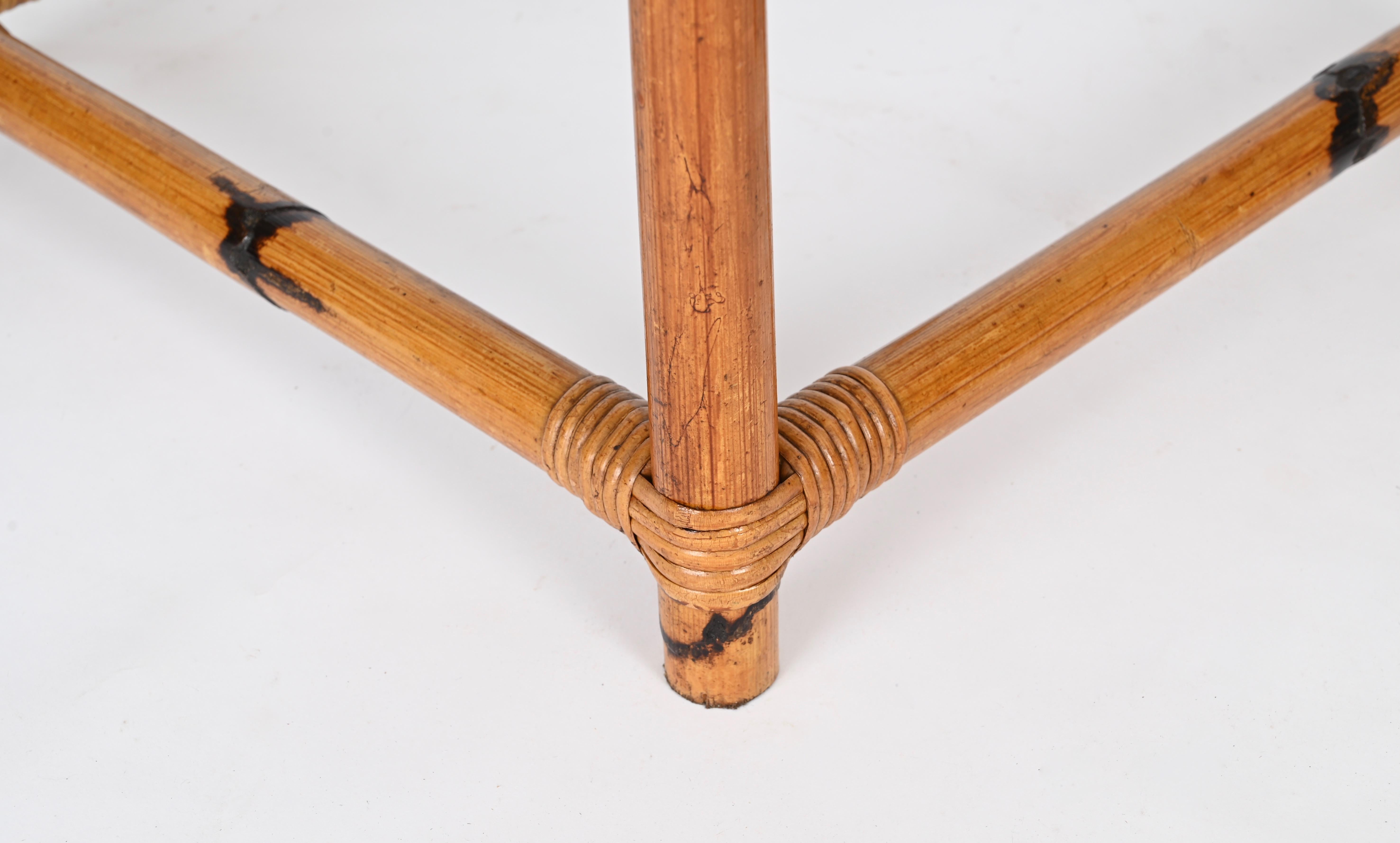 Pair of French Riviera Nesting Bamboo Coffee Tables with Smoked Top, Italy 1970s For Sale 8