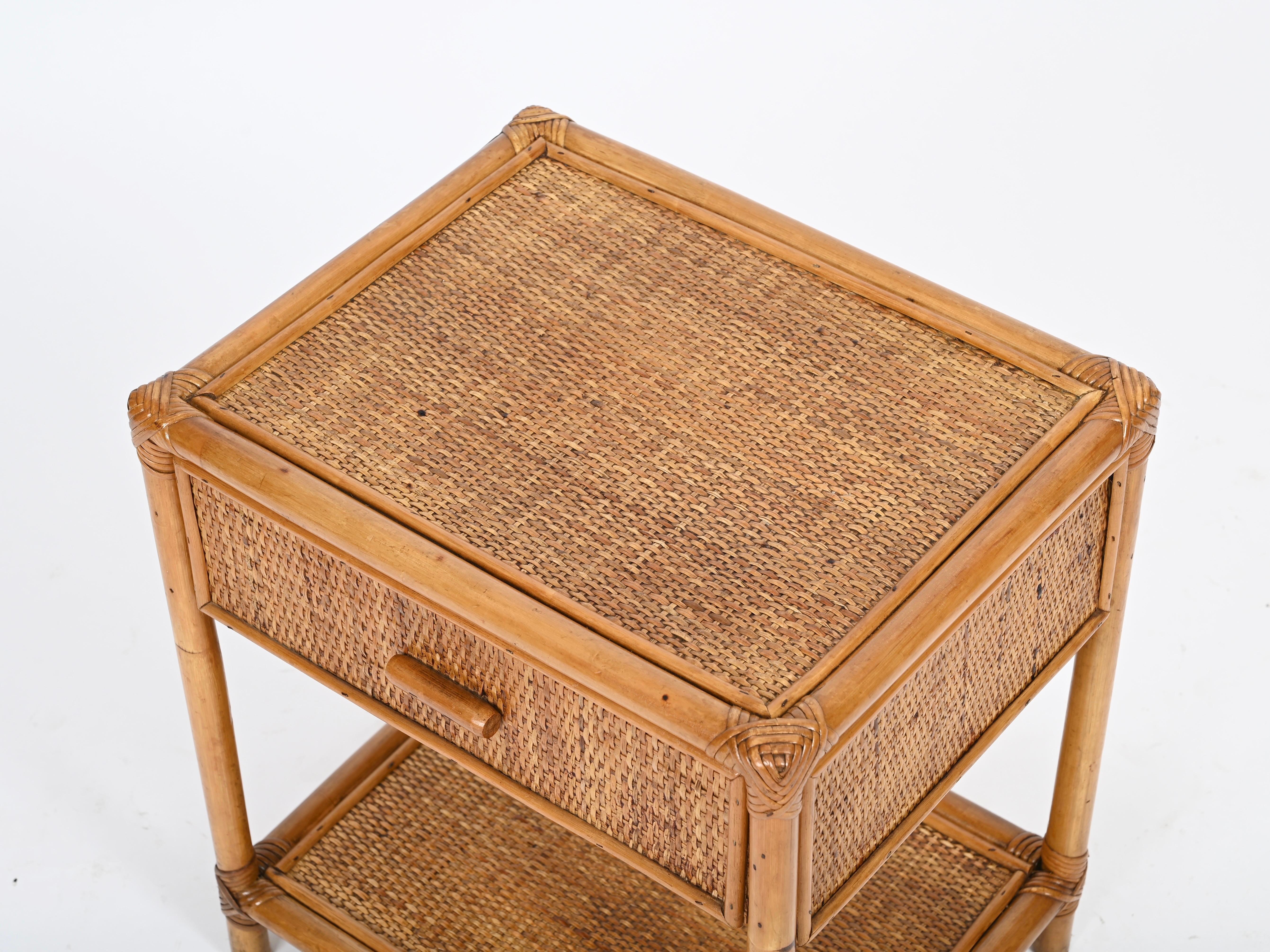 Pair of French Riviera Nightstands in Bamboo and Rattan, Italy 1970s 3