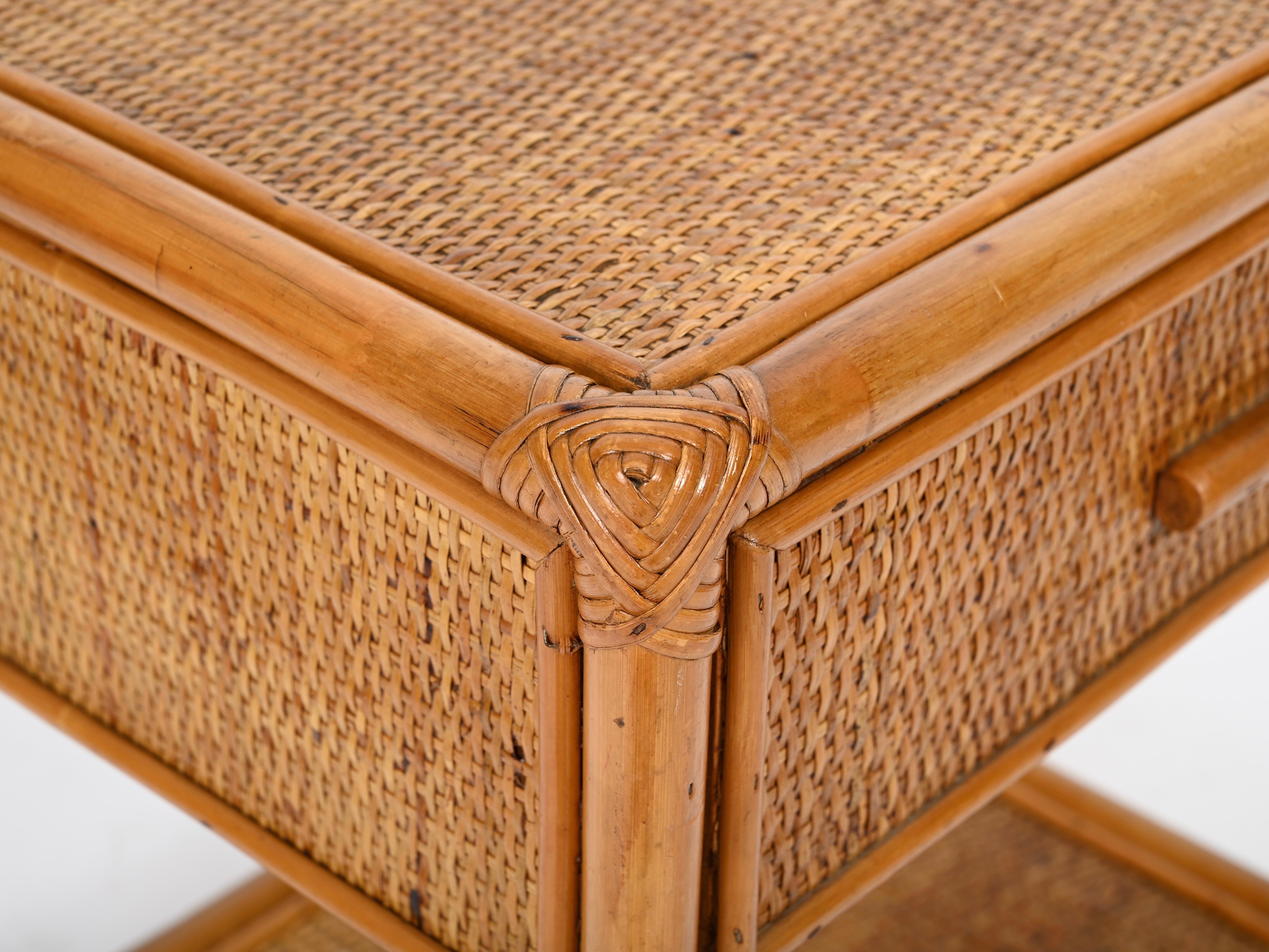 Pair of French Riviera Nightstands in Bamboo and Rattan, Italy 1970s 4