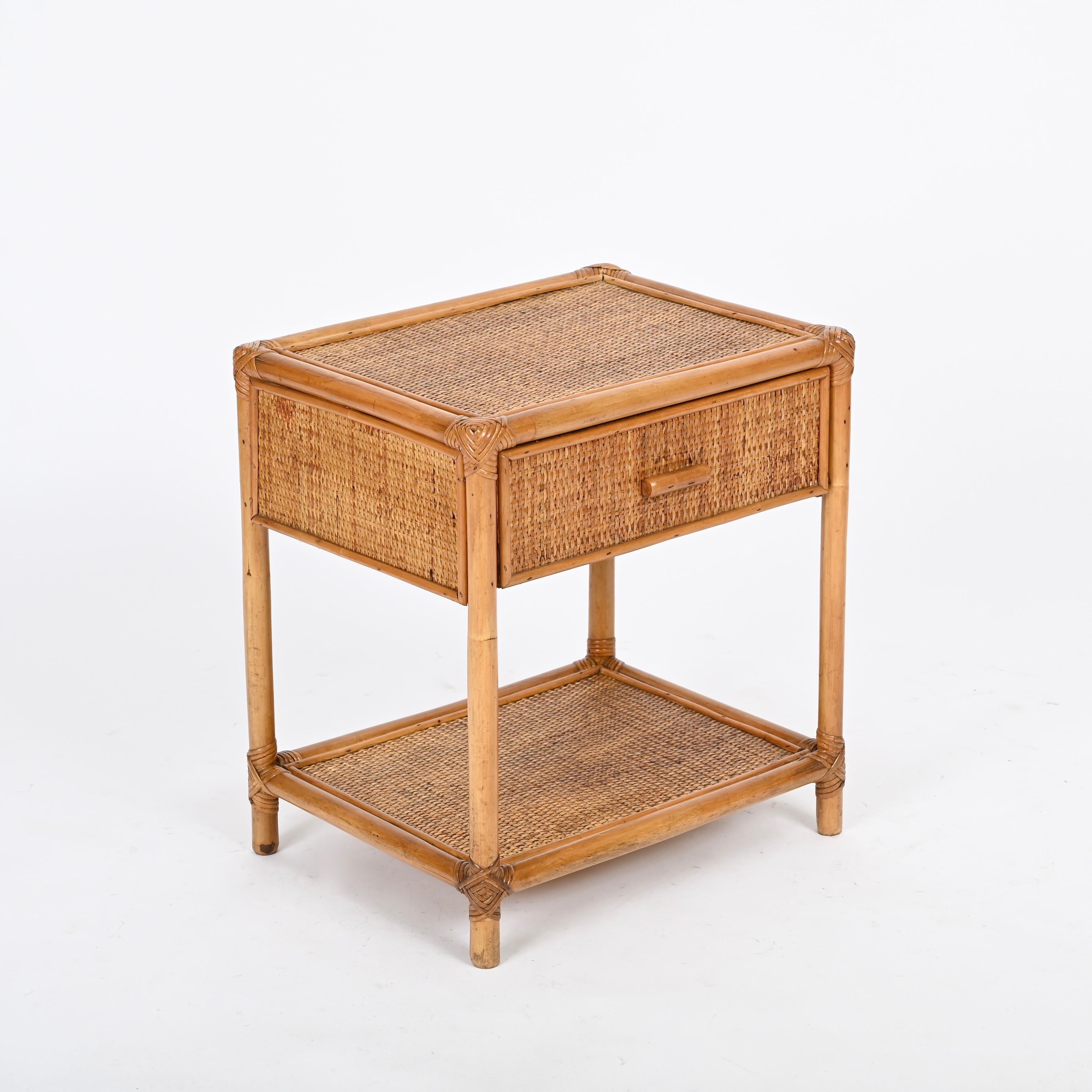 Pair of French Riviera Nightstands in Bamboo and Rattan, Italy 1970s 6