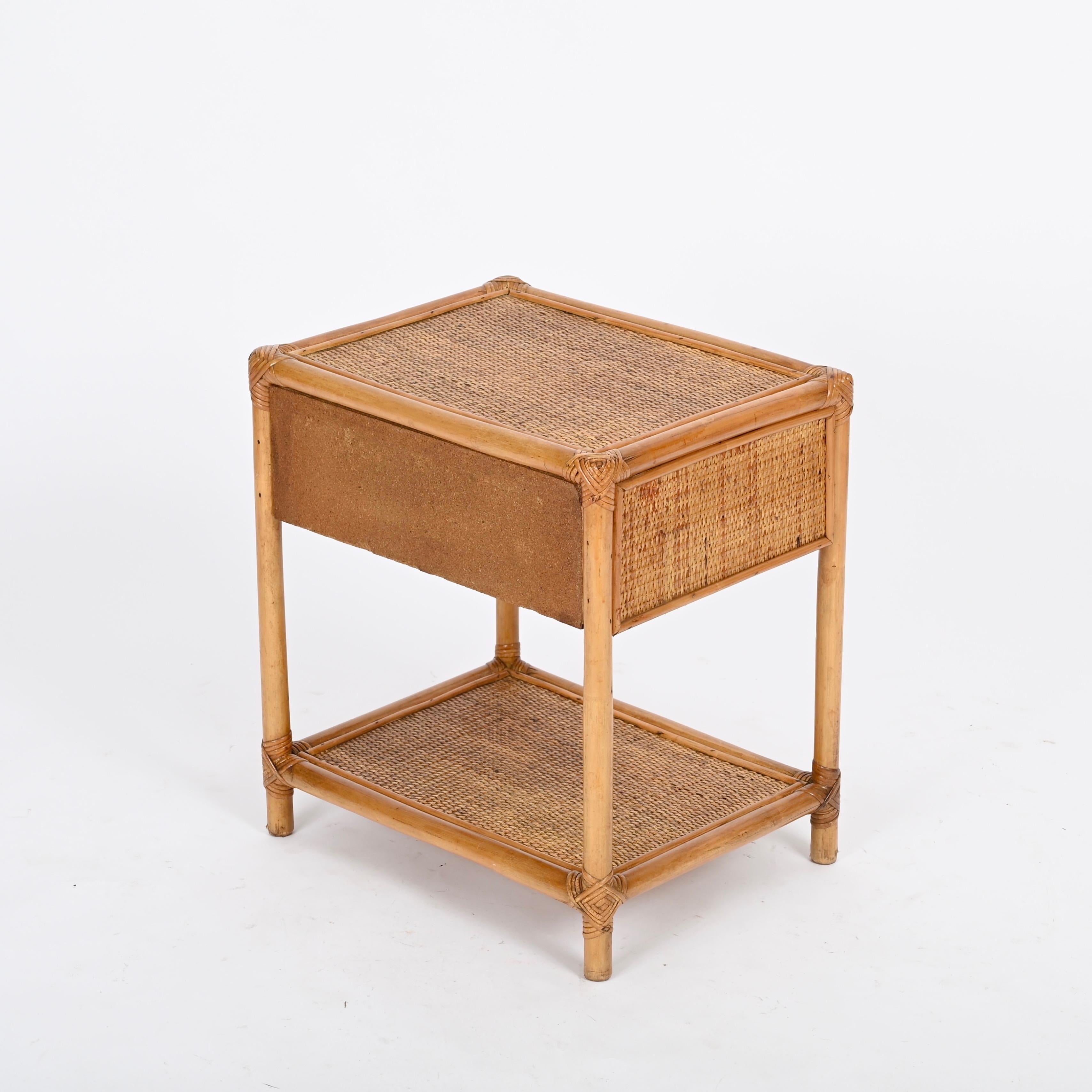 Pair of French Riviera Nightstands in Bamboo and Rattan, Italy 1970s 7