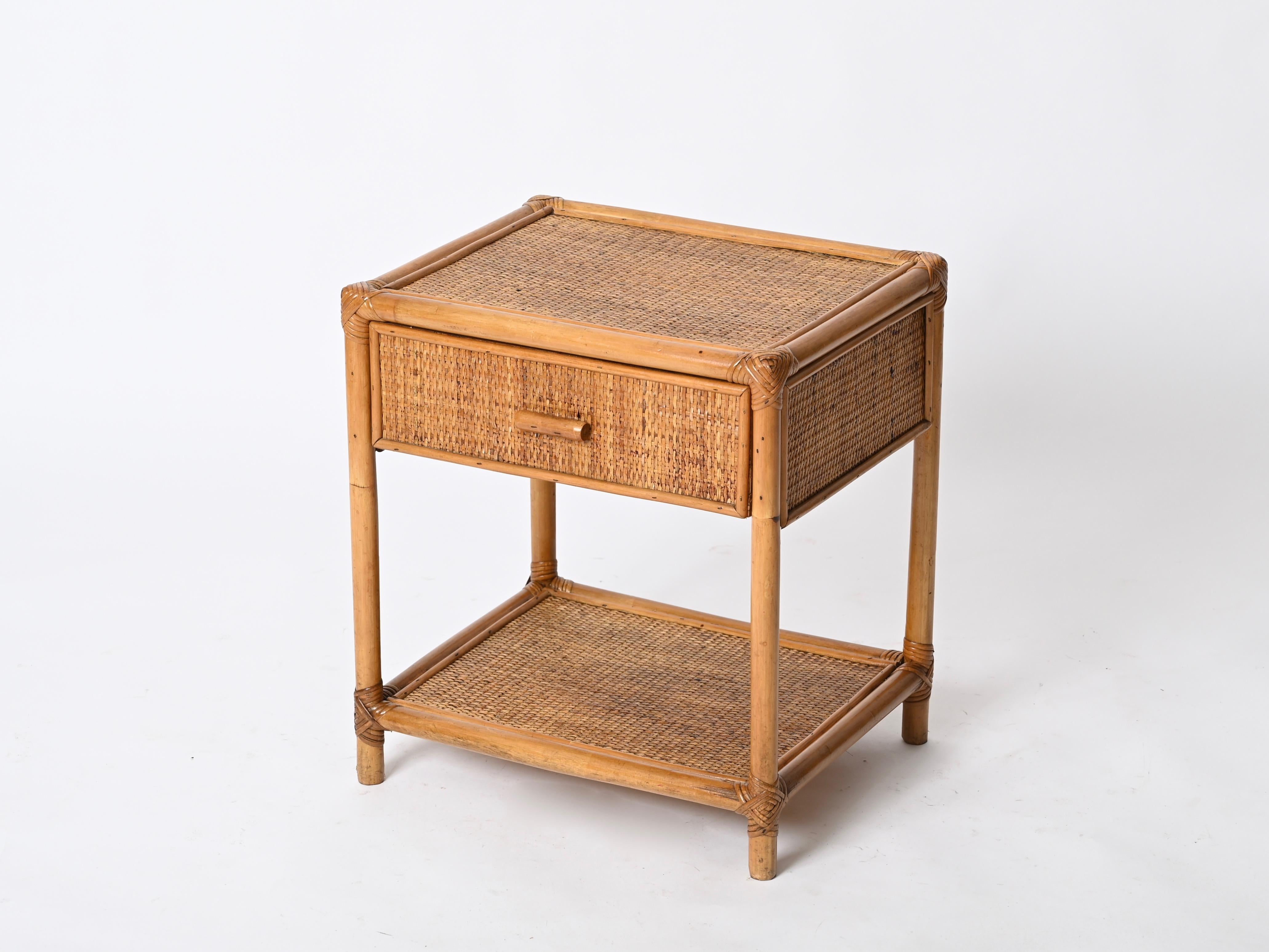 Pair of French Riviera Nightstands in Bamboo and Rattan, Italy 1970s 8