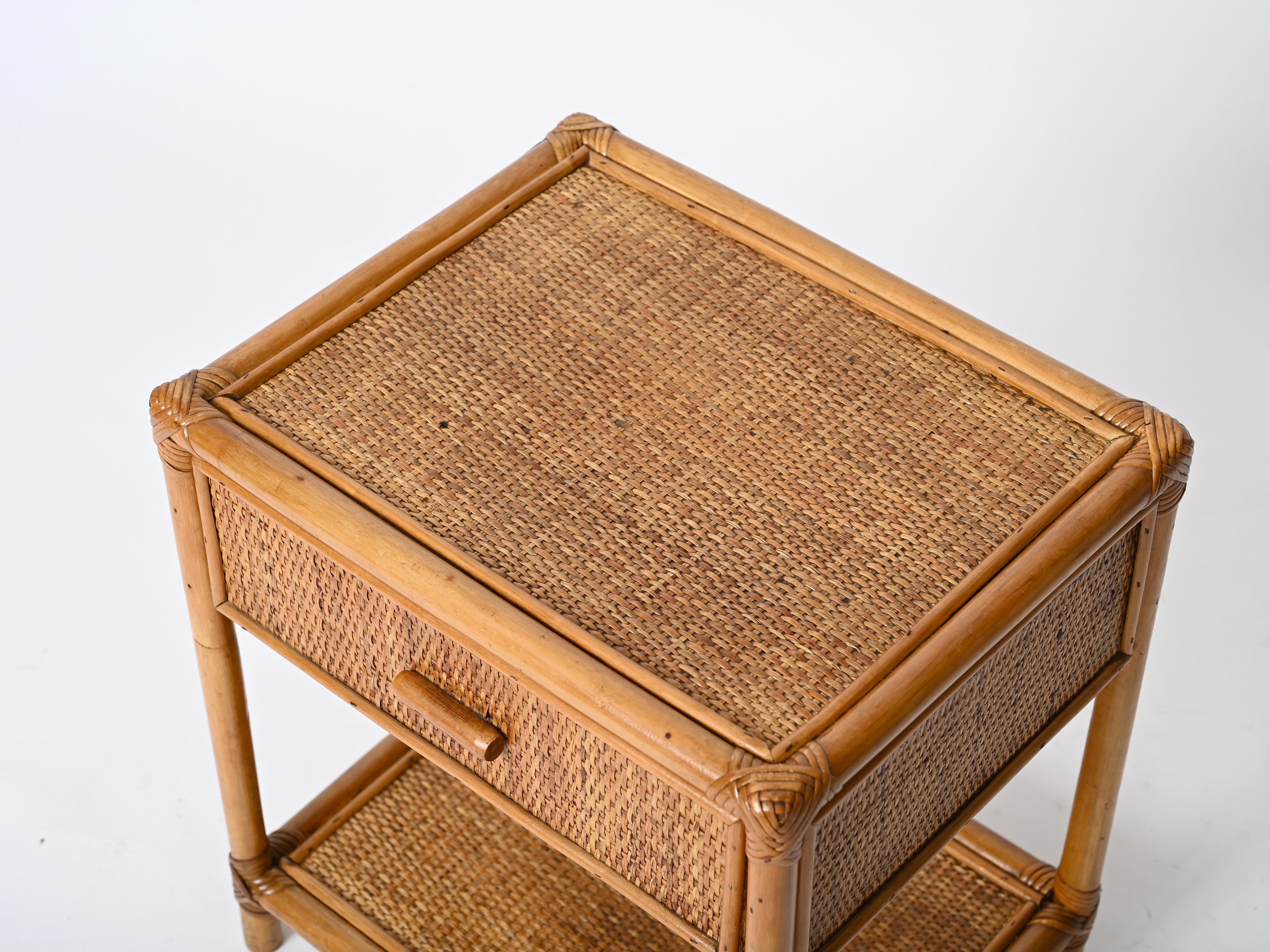 Pair of French Riviera Nightstands in Bamboo and Rattan, Italy 1970s In Good Condition In Roma, IT