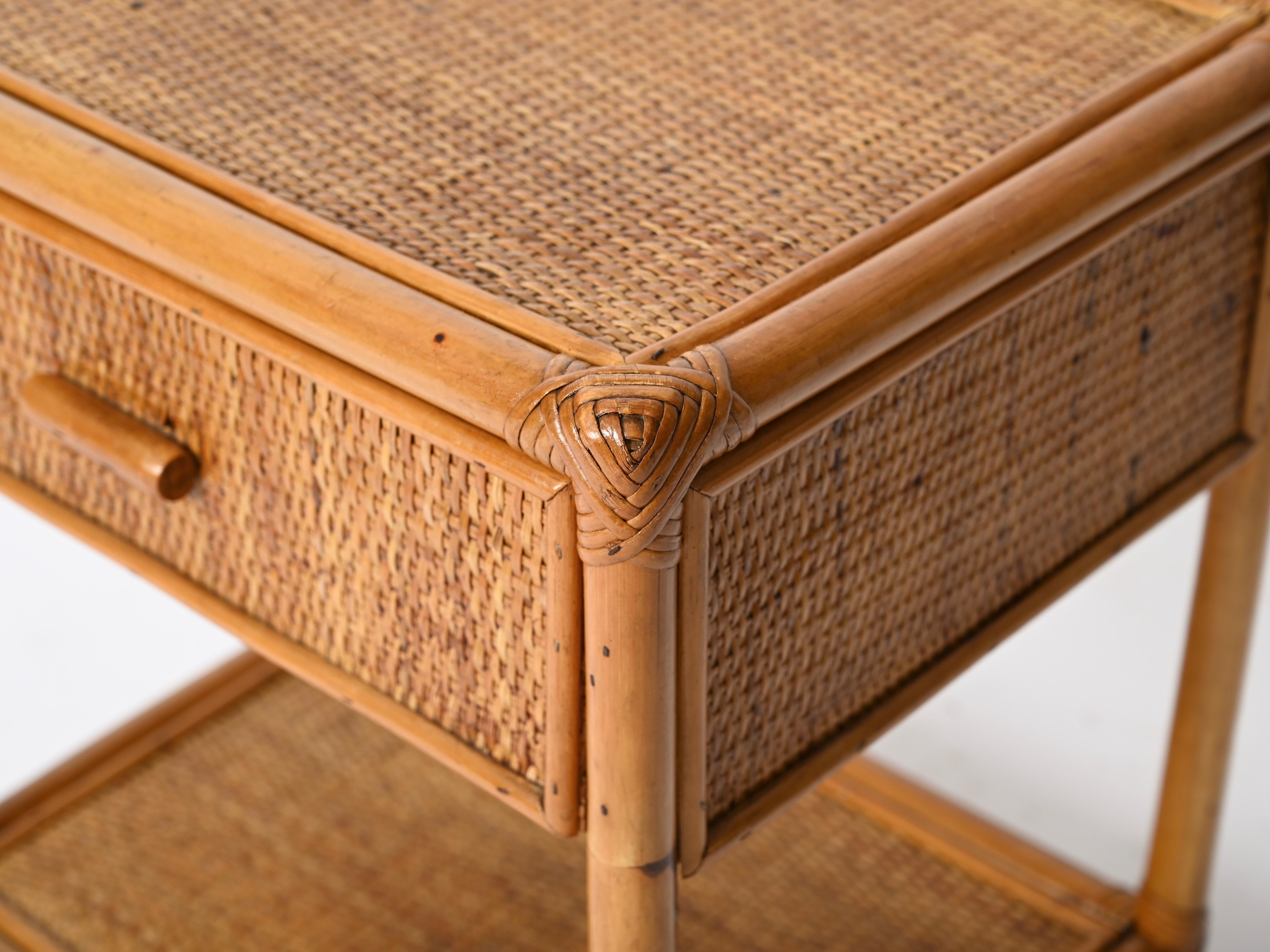 20th Century Pair of French Riviera Nightstands in Bamboo and Rattan, Italy 1970s