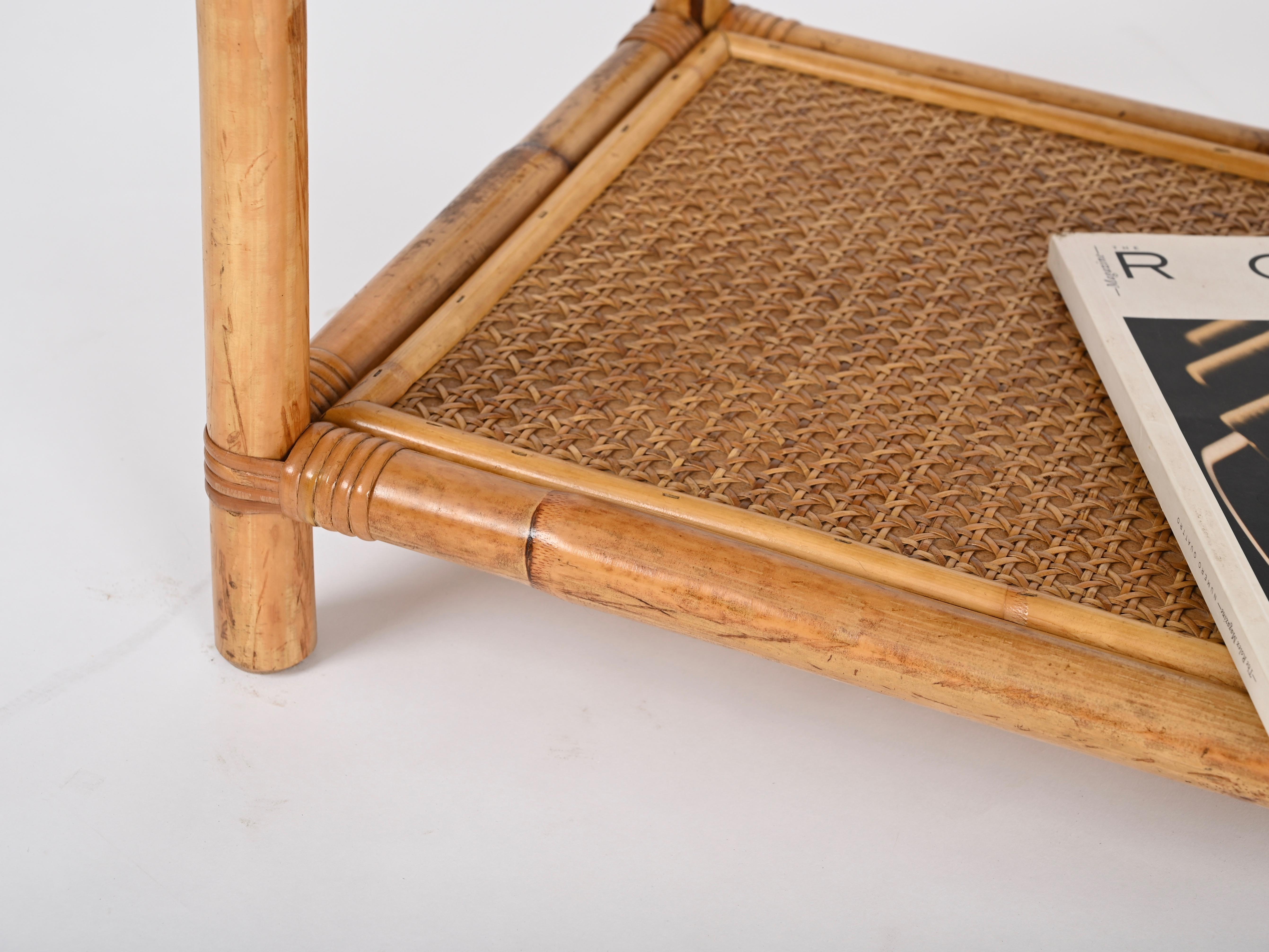 Pair of French Riviera Nightstands in Bamboo Rattan and Brass, Italy 1970s 4