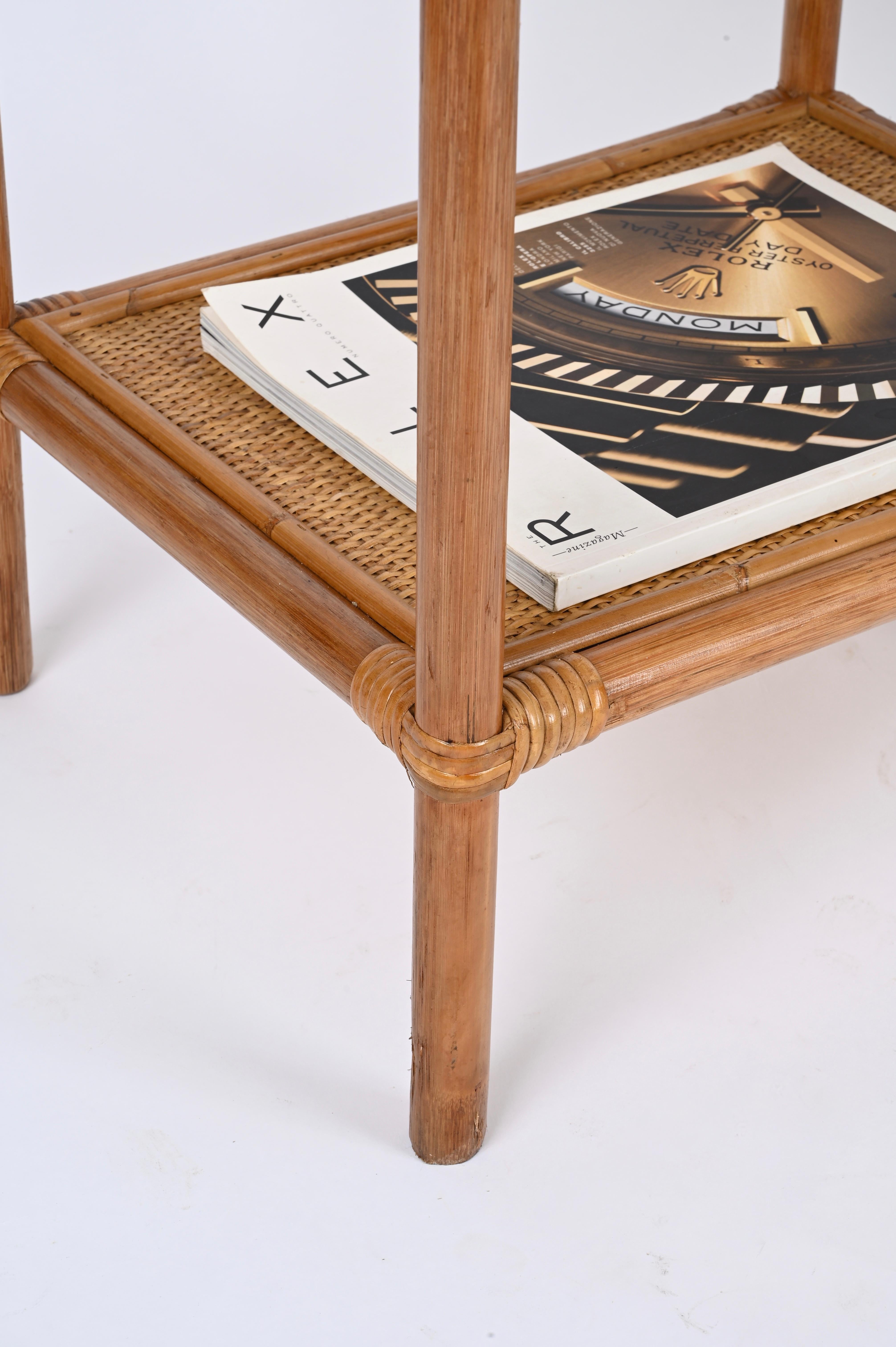 Pair of French Riviera Nightstands in Bamboo, Rattan and Brass, Italy 1970s 8