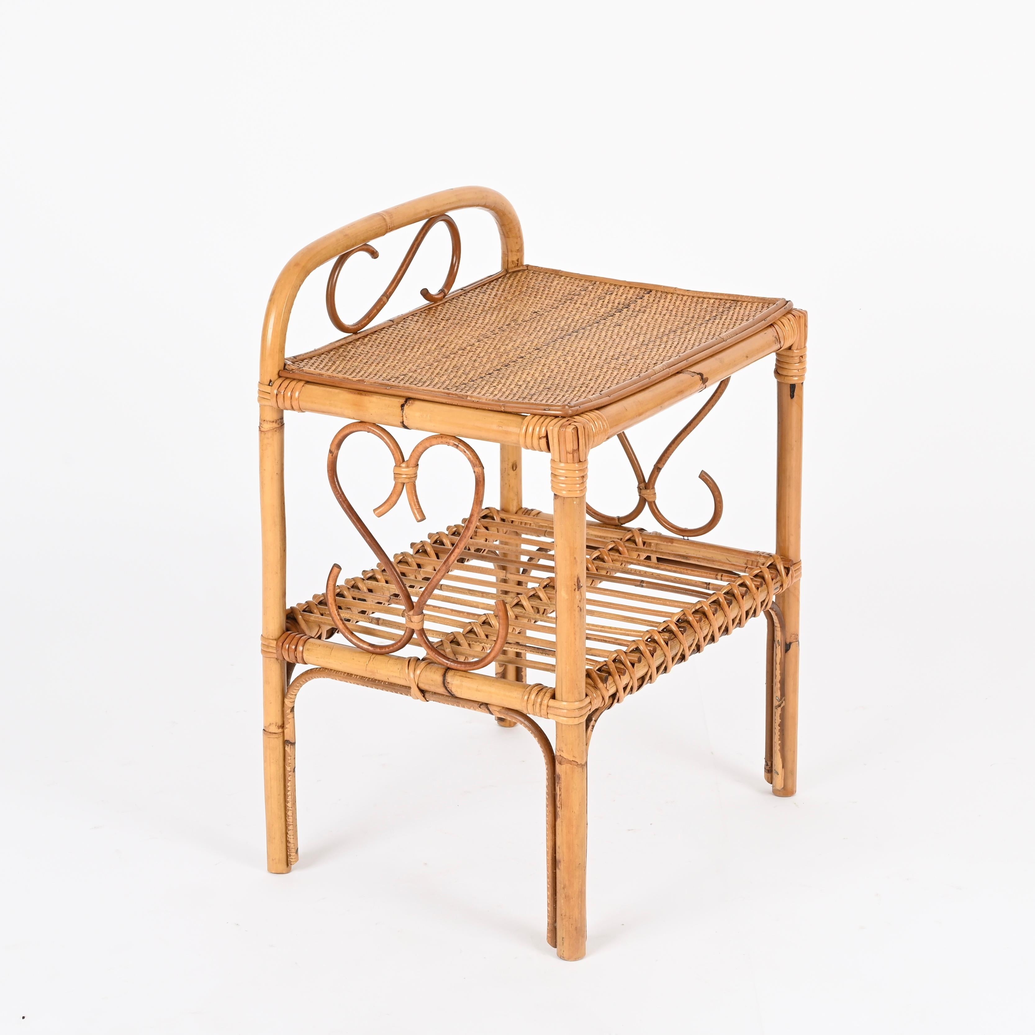 Paire de tables de nuit de la Côte d'Azur en bambou, rotin et osier, Italie, années 1960 en vente 2