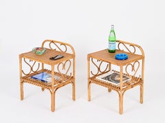 Pair of French Riviera Nightstands in Bamboo, Rattan, Wicker, Italy, 1960s