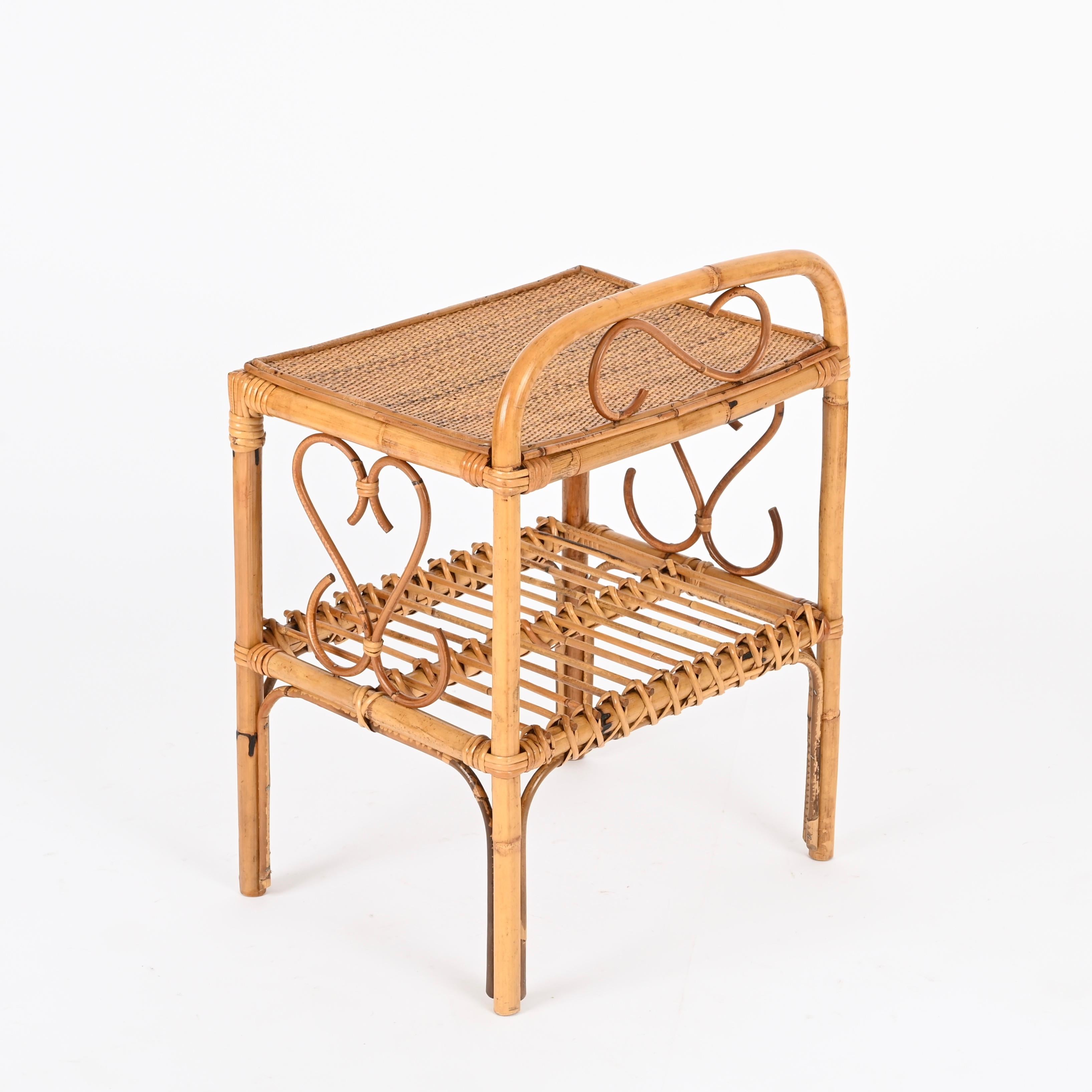 Paire de tables de nuit de la Côte d'Azur en bambou, rotin et osier, Italie, années 1960 en vente 1