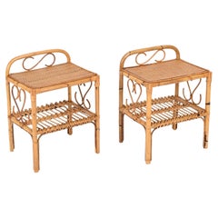 Pair of French Riviera Nightstands in Bamboo, Rattan, Wicker, Italy, 1960s