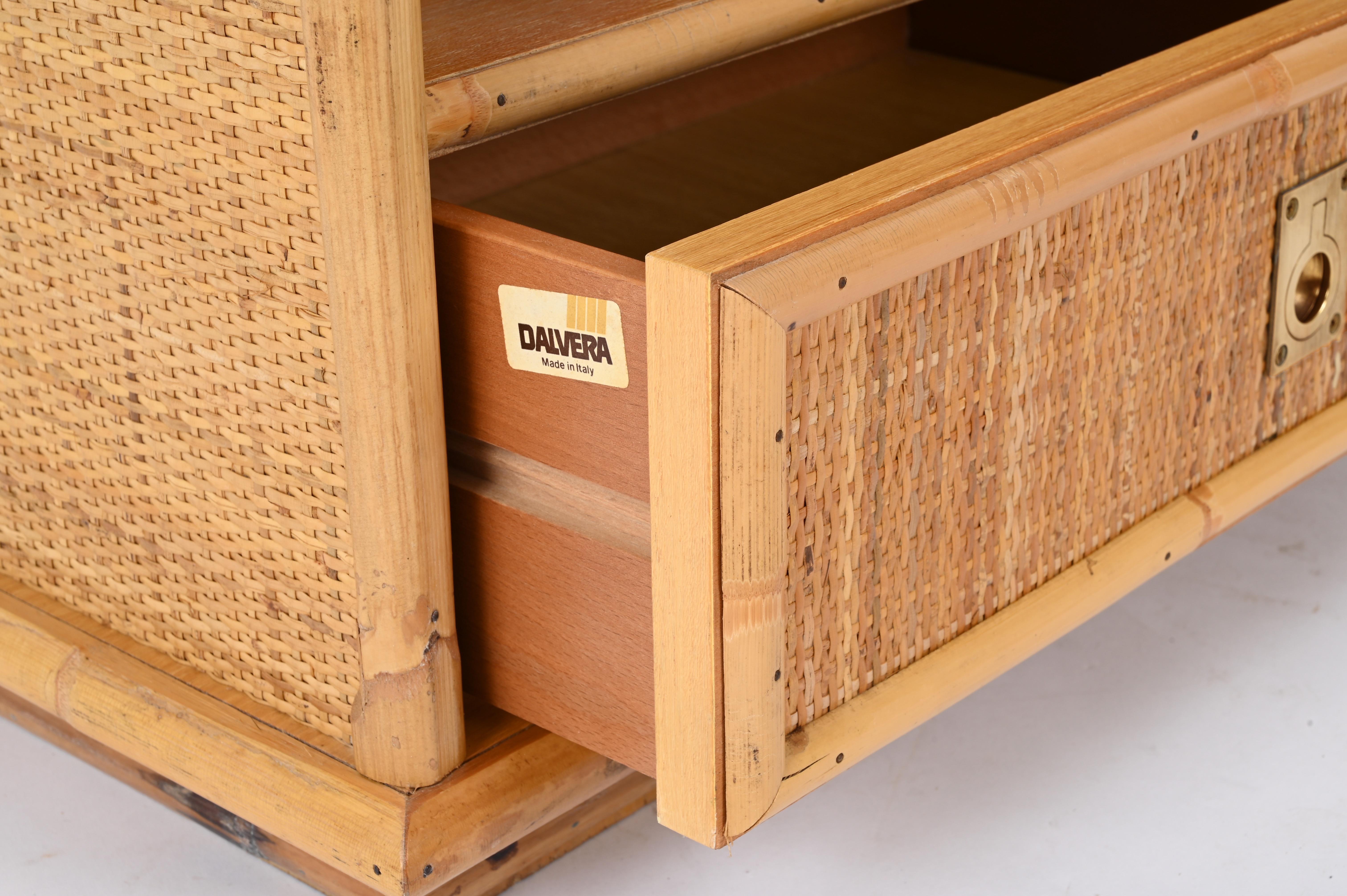 Pair of French Riviera Nightstands in Rattan and Brass, By Dal Vera, Italy 1970s 4