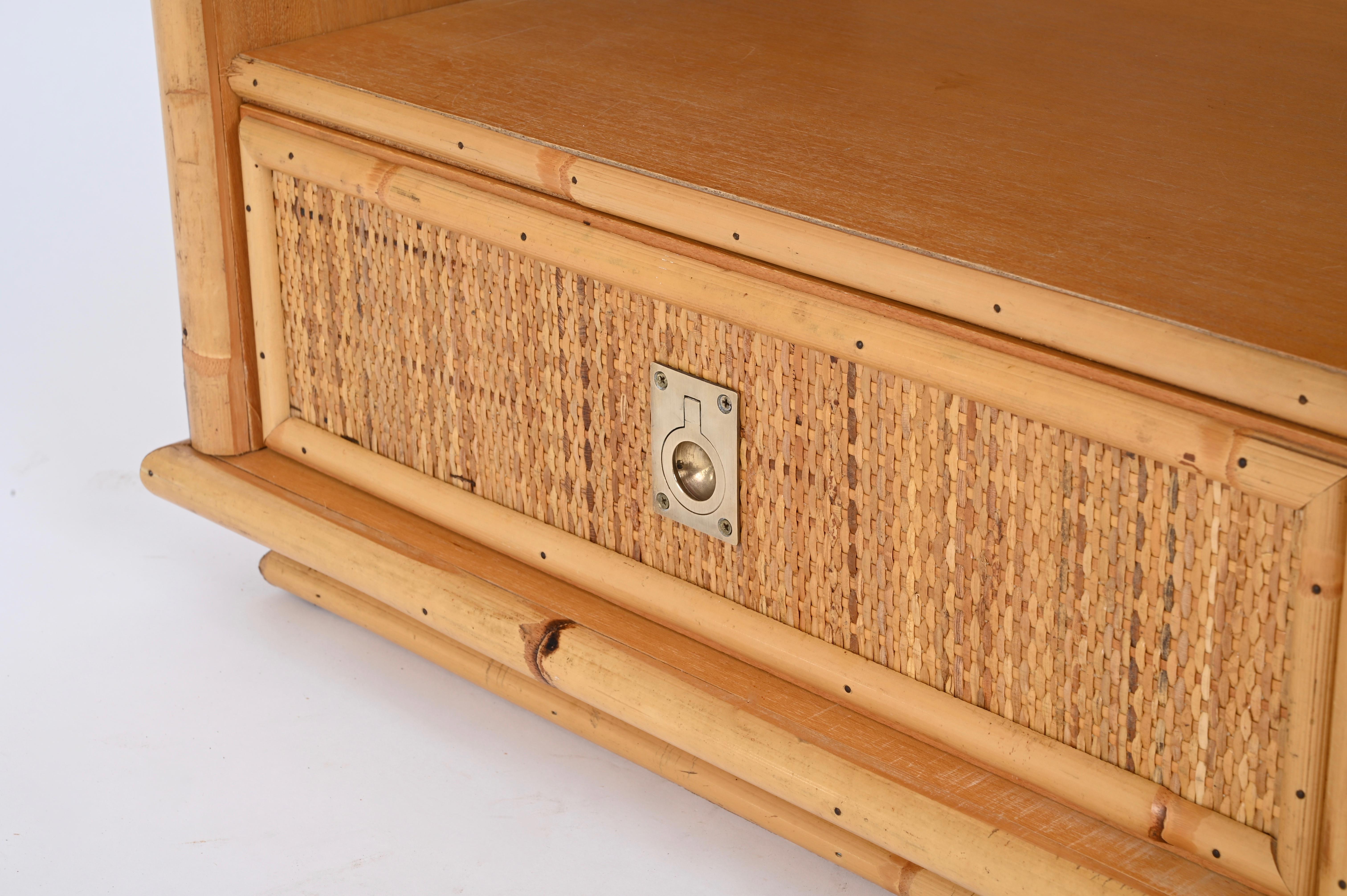 Pair of French Riviera Nightstands in Rattan and Brass, By Dal Vera, Italy 1970s 7