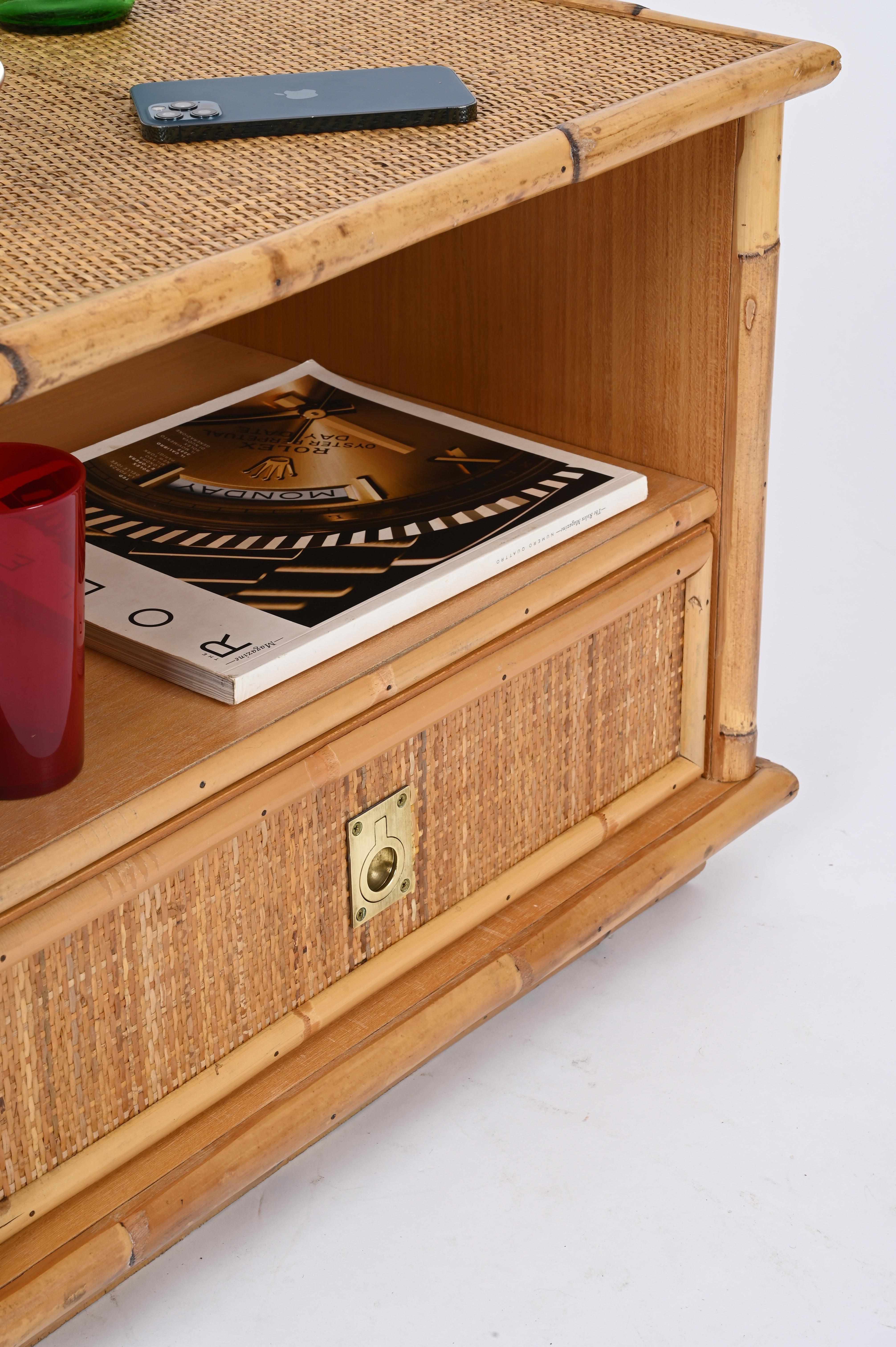 Pair of French Riviera Nightstands in Rattan and Brass, By Dal Vera, Italy 1970s 9