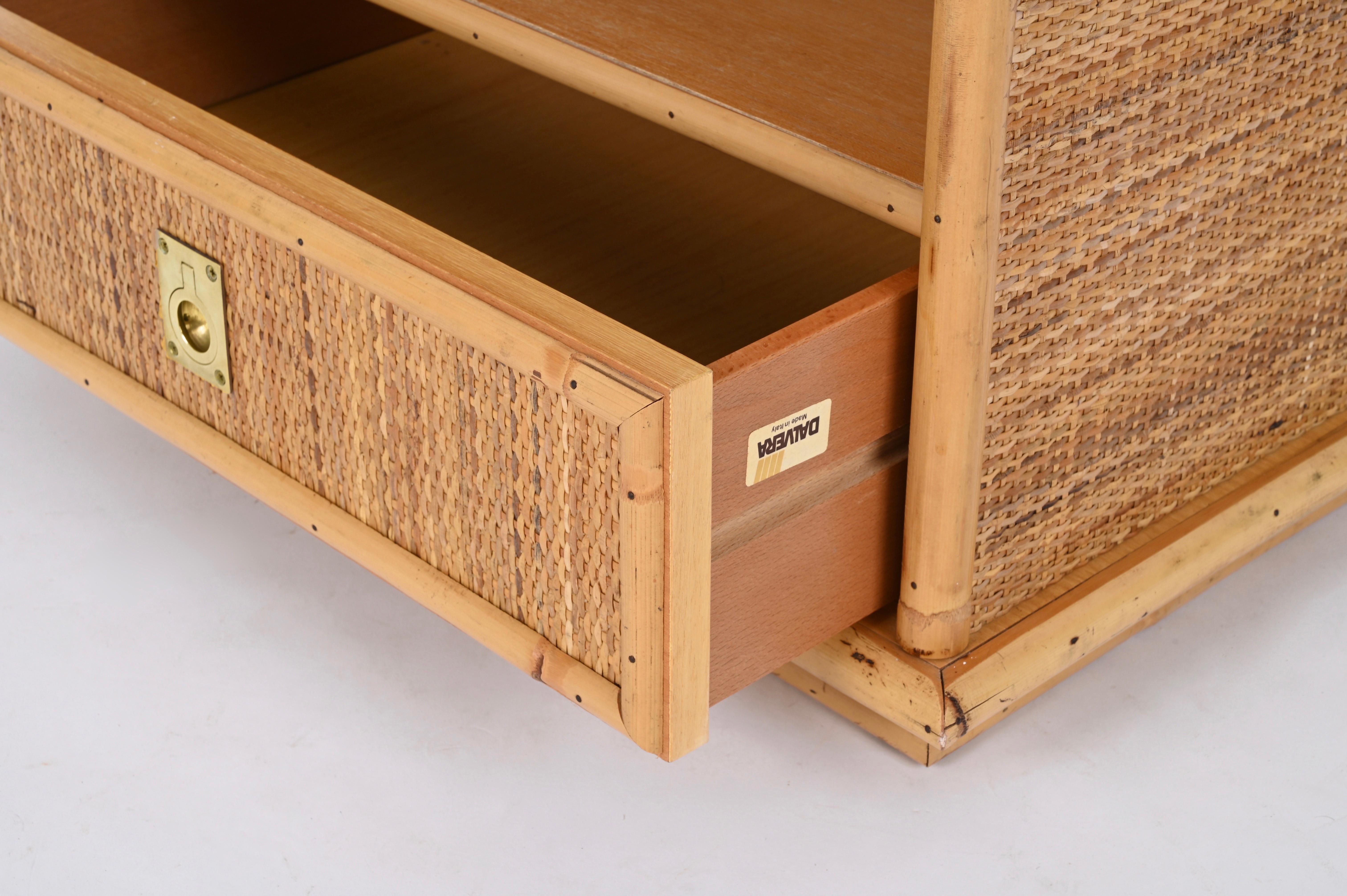 20th Century Pair of French Riviera Nightstands in Rattan and Brass, By Dal Vera, Italy 1970s