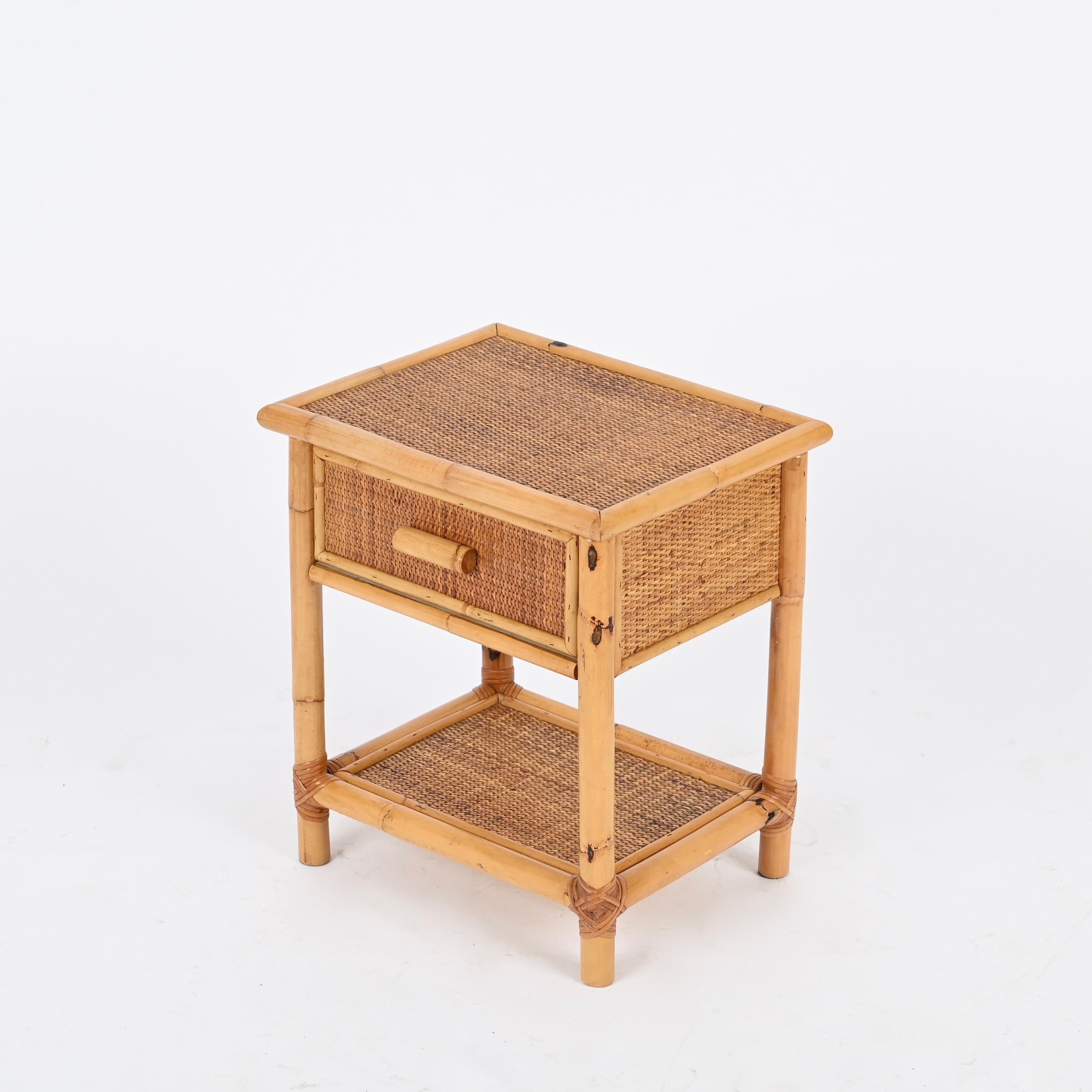 Pair of French Riviera Nightstands in Rattan, Bamboo and Wicker, Italy 1970s 3