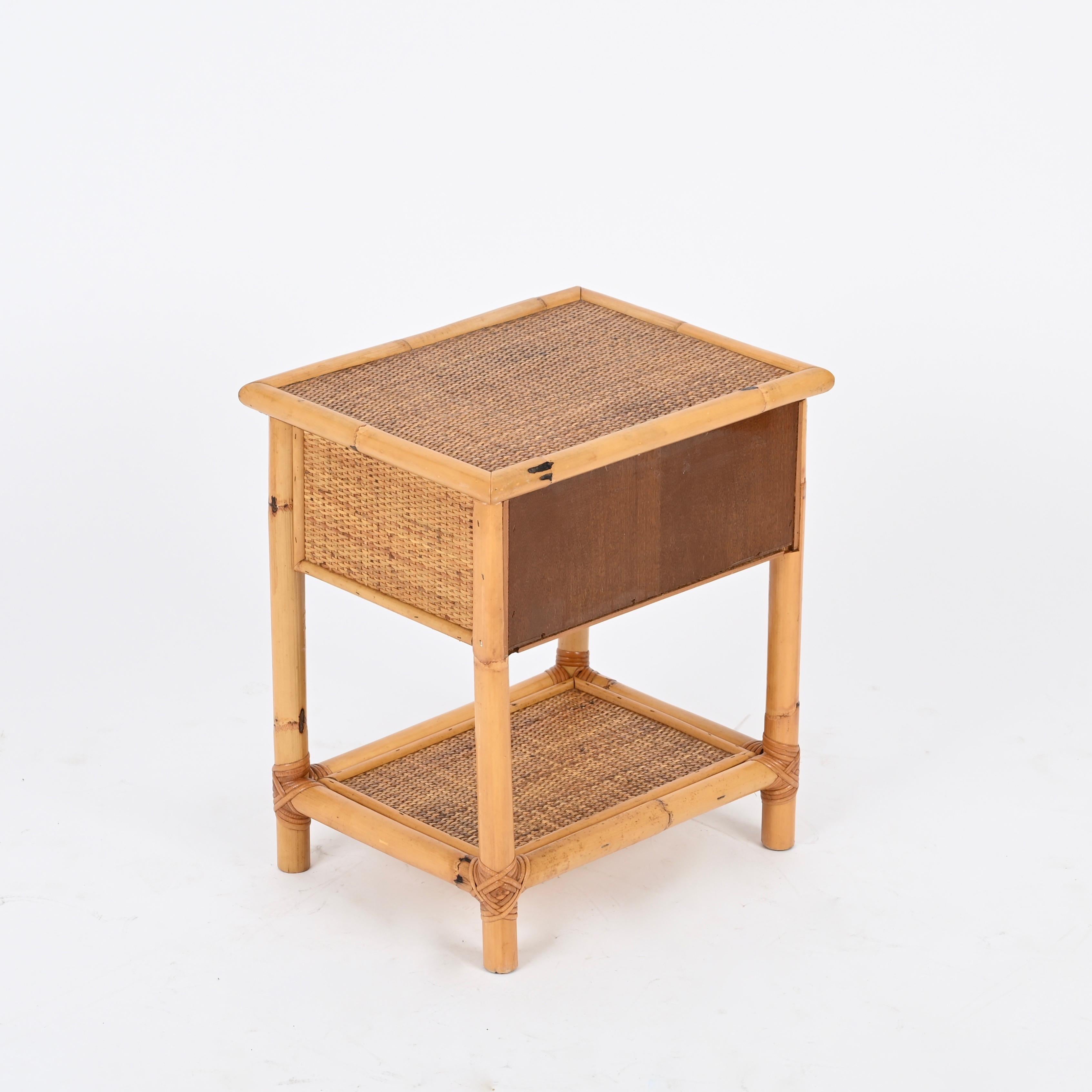 Pair of French Riviera Nightstands in Rattan, Bamboo and Wicker, Italy 1970s 4