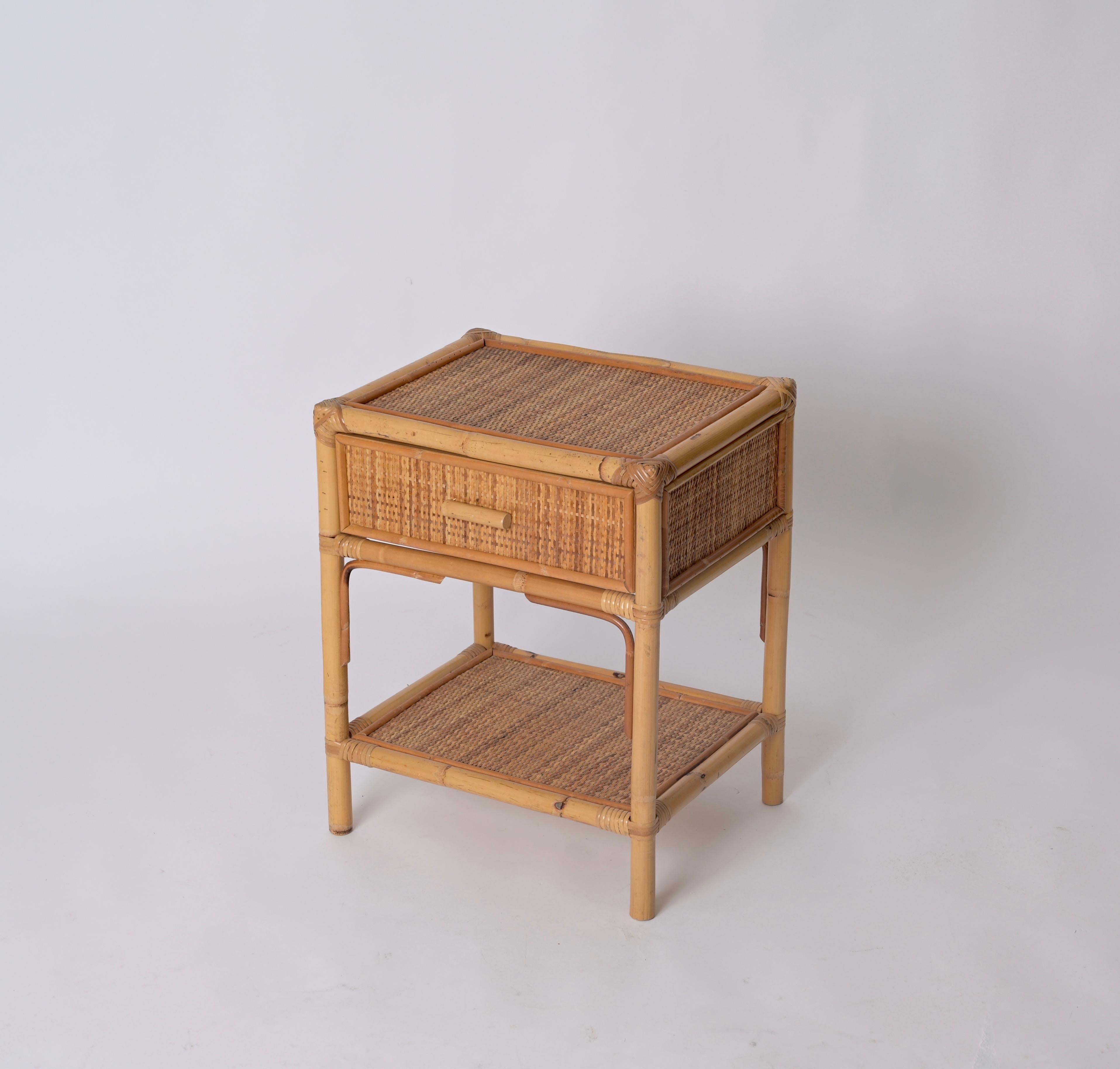 Pair of French Riviera Nightstands in Rattan, Bamboo and Wicker, Italy 1970s 8