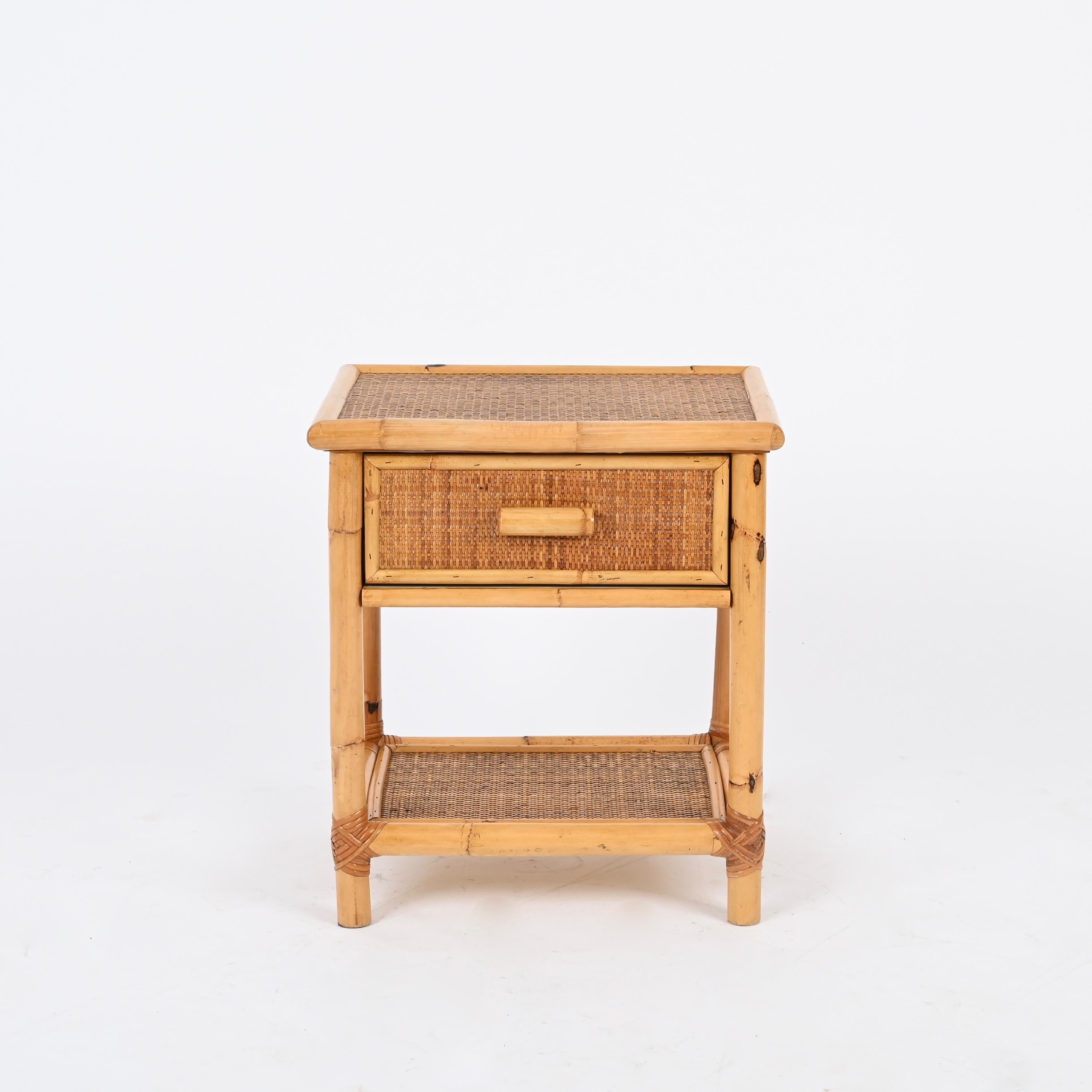 Pair of French Riviera Nightstands in Rattan, Bamboo and Wicker, Italy 1970s 2