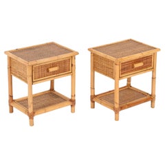 Pair of French Riviera Nightstands in Rattan, Bamboo and Wicker, Italy 1970s
