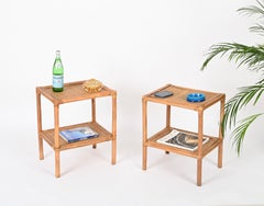 Pair of French Riviera Nightstands or Side Tables in Bamboo, Rattan, Italy, 1970