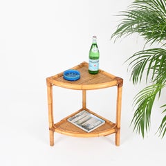 Pair of French Riviera Nightstands or Side Tables in Bamboo, Rattan, Italy 1970s