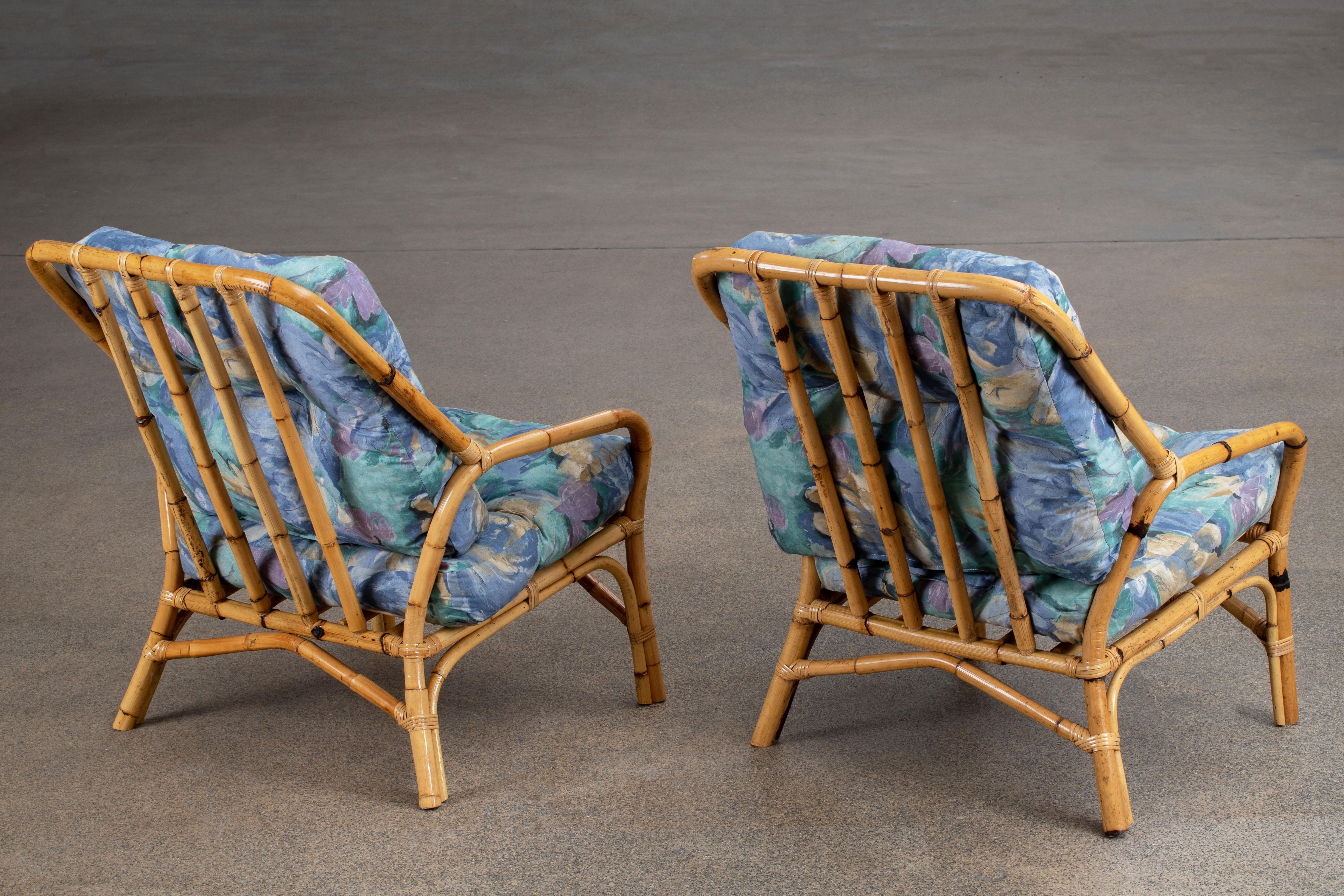 Bamboo Pair of French Riviera Organic Lounge Chairs For Sale