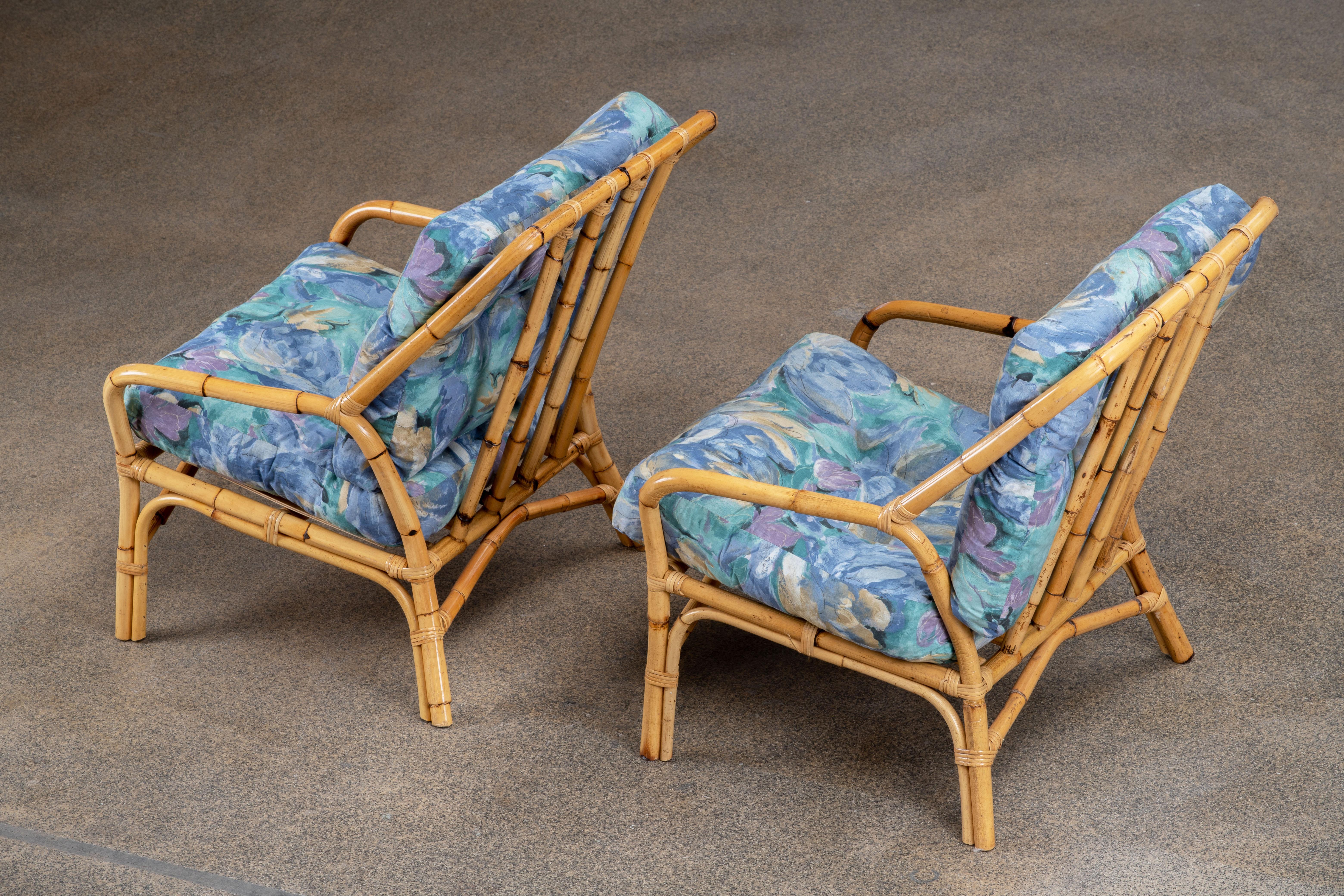Bambou Paire de chaises longues organiques de la Côte d'Azur en vente