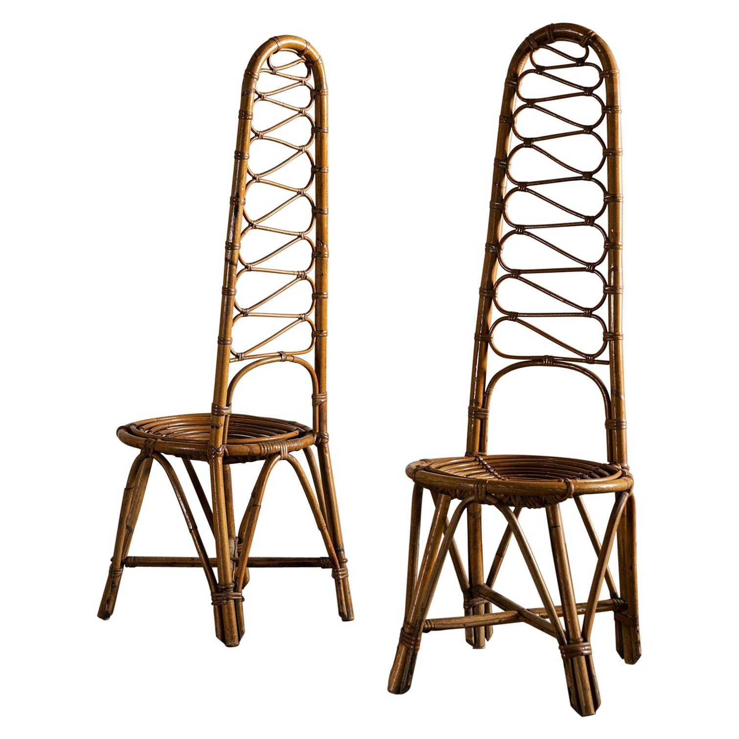 Pair of French Riviera Rattan and Bamboo Chairs, 1960s