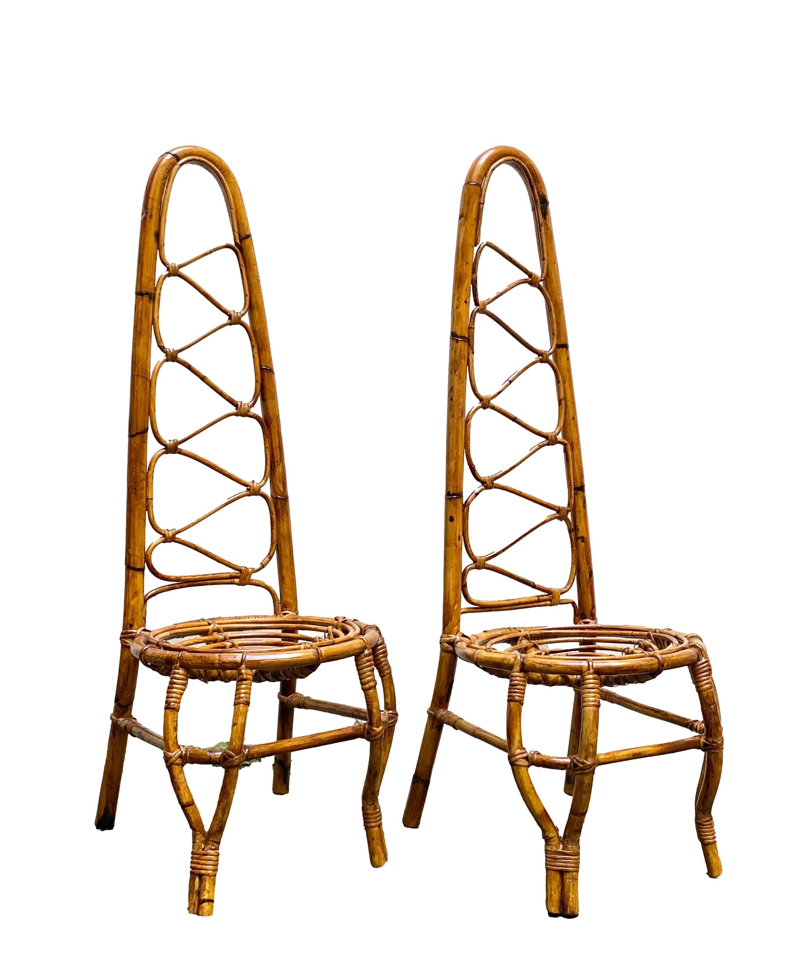 Mid-Century Modern Pair of French Riviera Rattan and Bamboo Chairs, France, 1960s