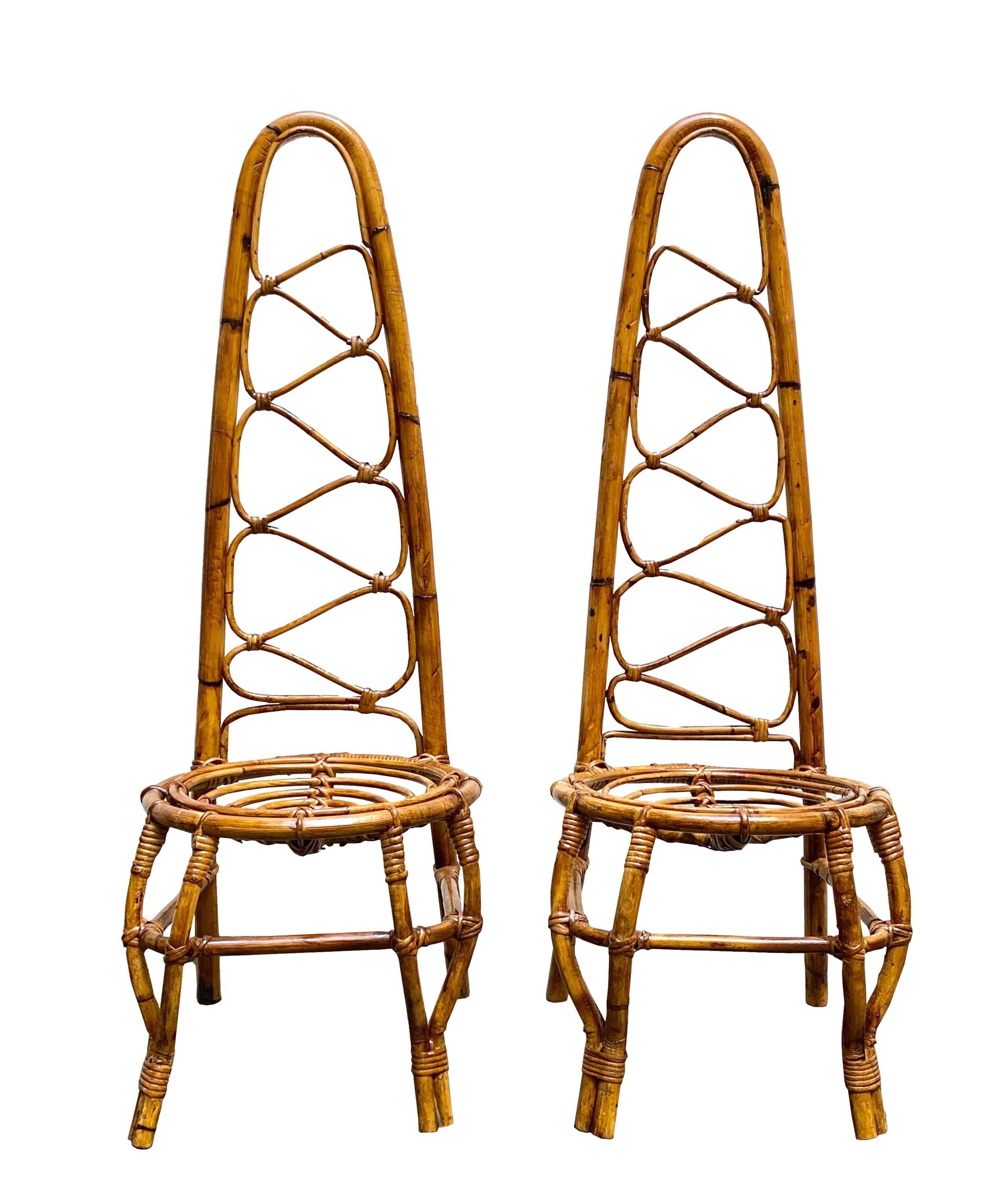 Pair of French Riviera Rattan and Bamboo Chairs, France, 1960s In Good Condition In Naples, IT