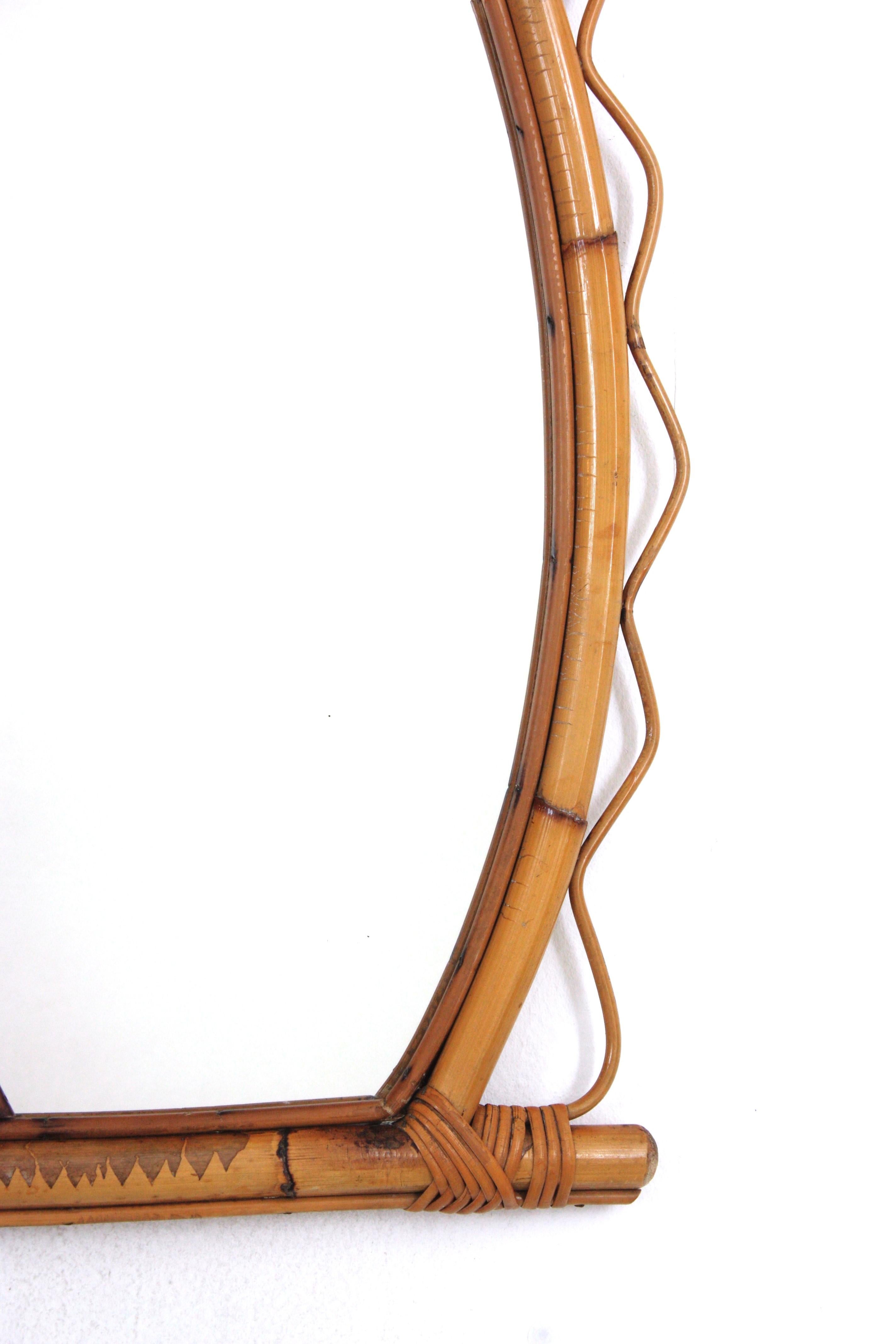 Pair of French Riviera Rattan Mirrors with Jagged Frame, 1950s For Sale 4