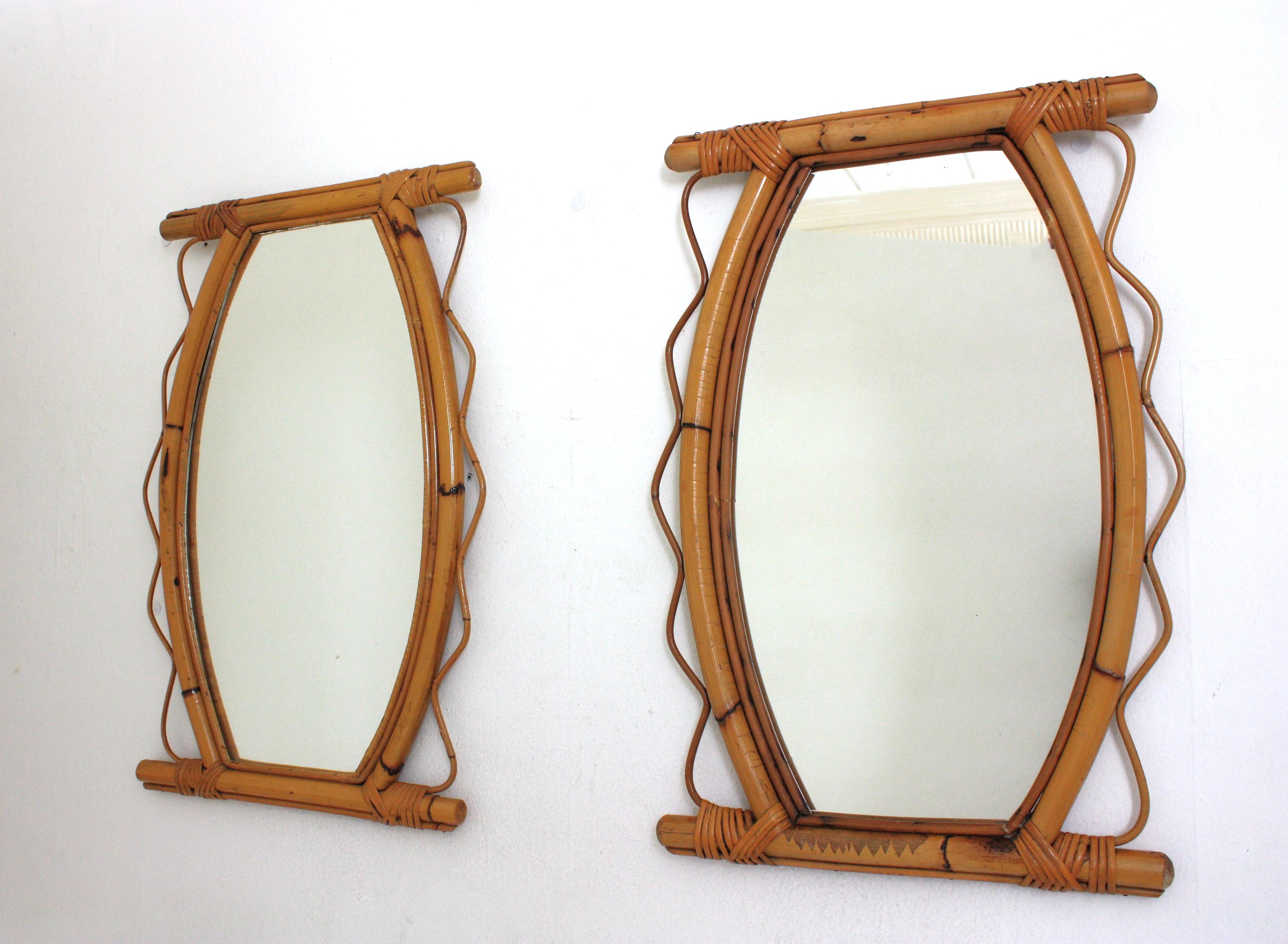 Pair of French Riviera Rattan Mirrors with Jagged Frame, 1950s For Sale 7