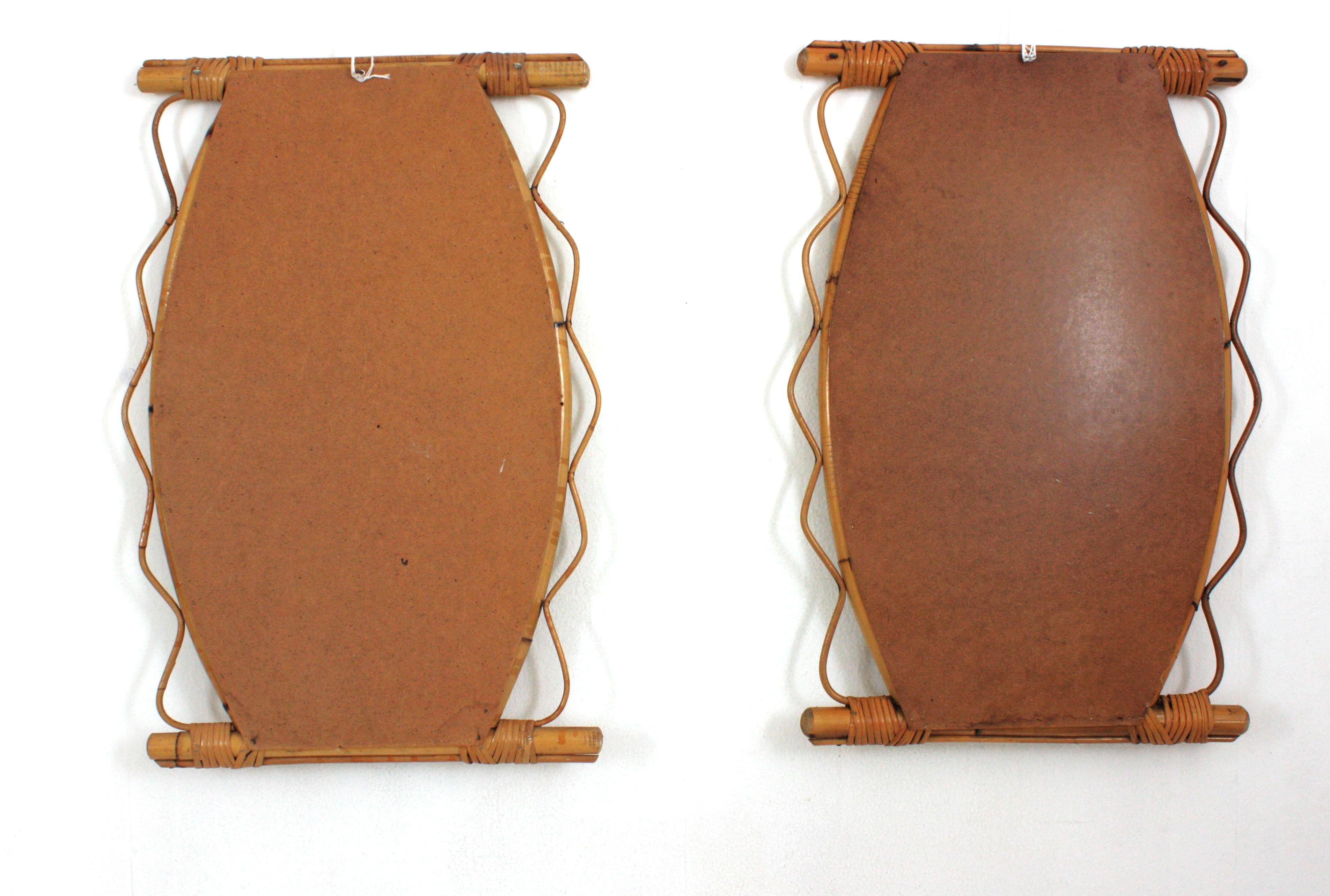 Pair of French Riviera Rattan Mirrors with Jagged Frame, 1950s For Sale 8