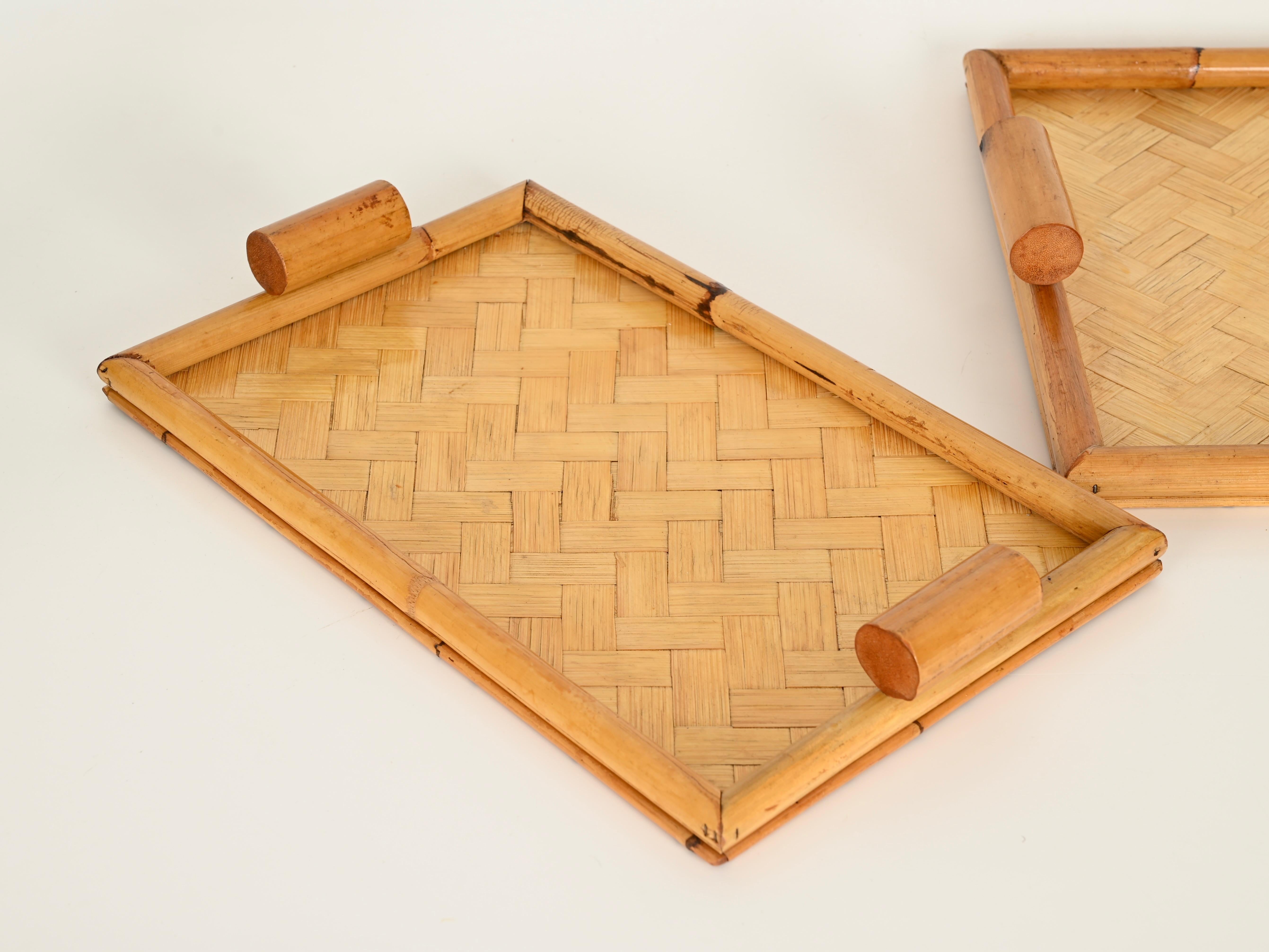 Pair of French Riviera Serving Tray in Bamboo and Rattan, Italy 1960s For Sale 5