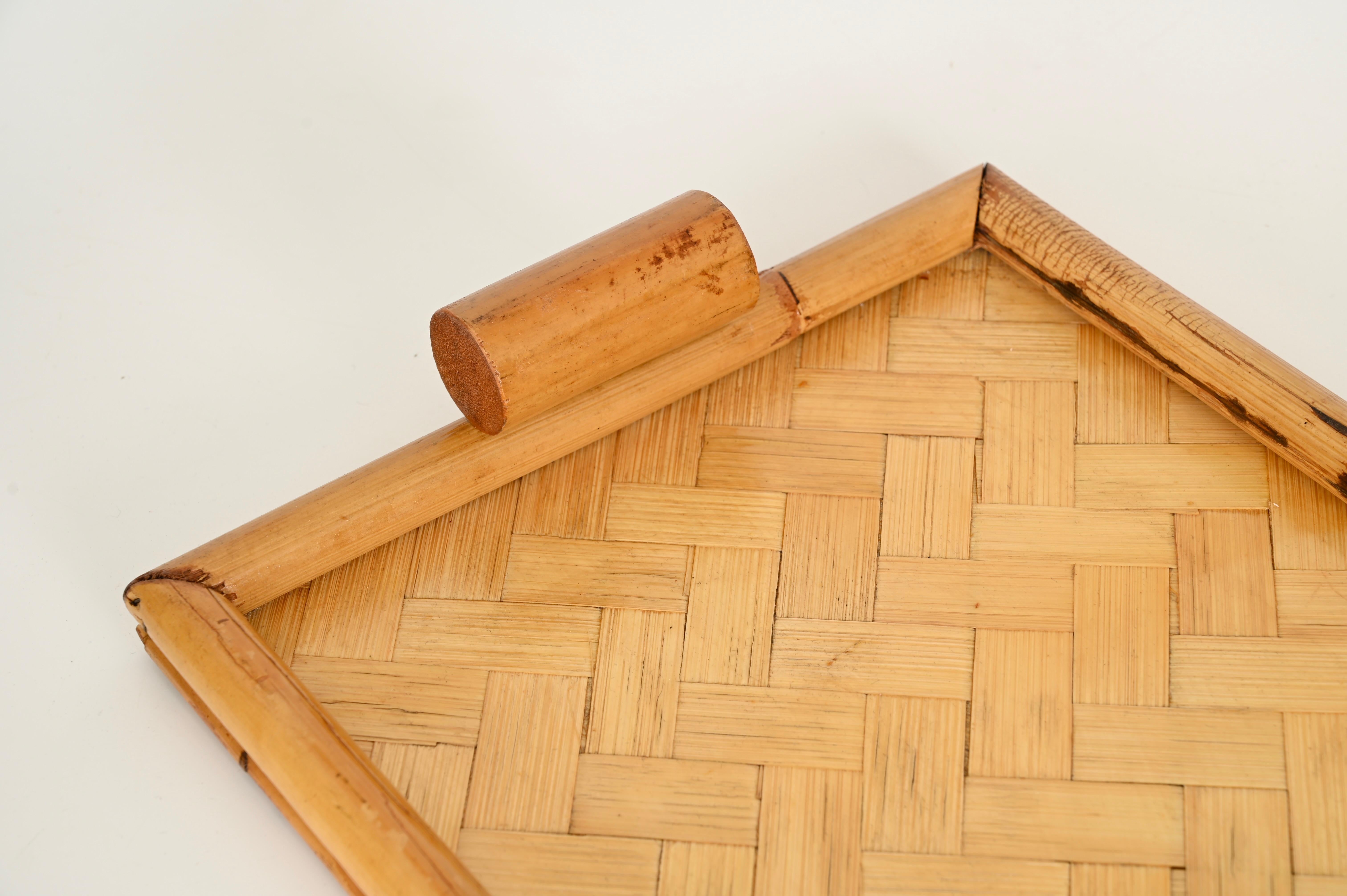 Pair of French Riviera Serving Tray in Bamboo and Rattan, Italy 1960s For Sale 6