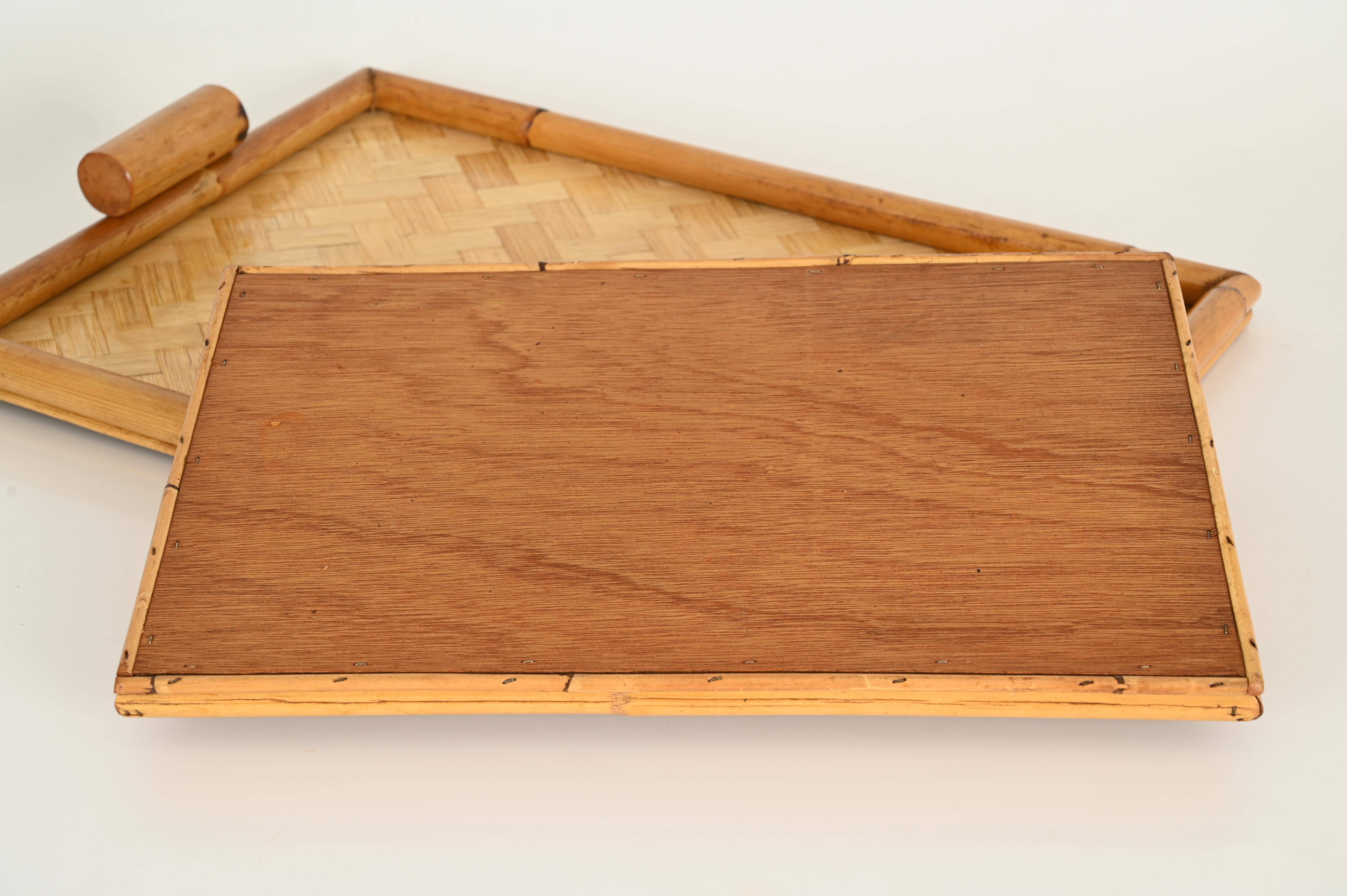 Pair of French Riviera Serving Tray in Bamboo and Rattan, Italy 1960s For Sale 7