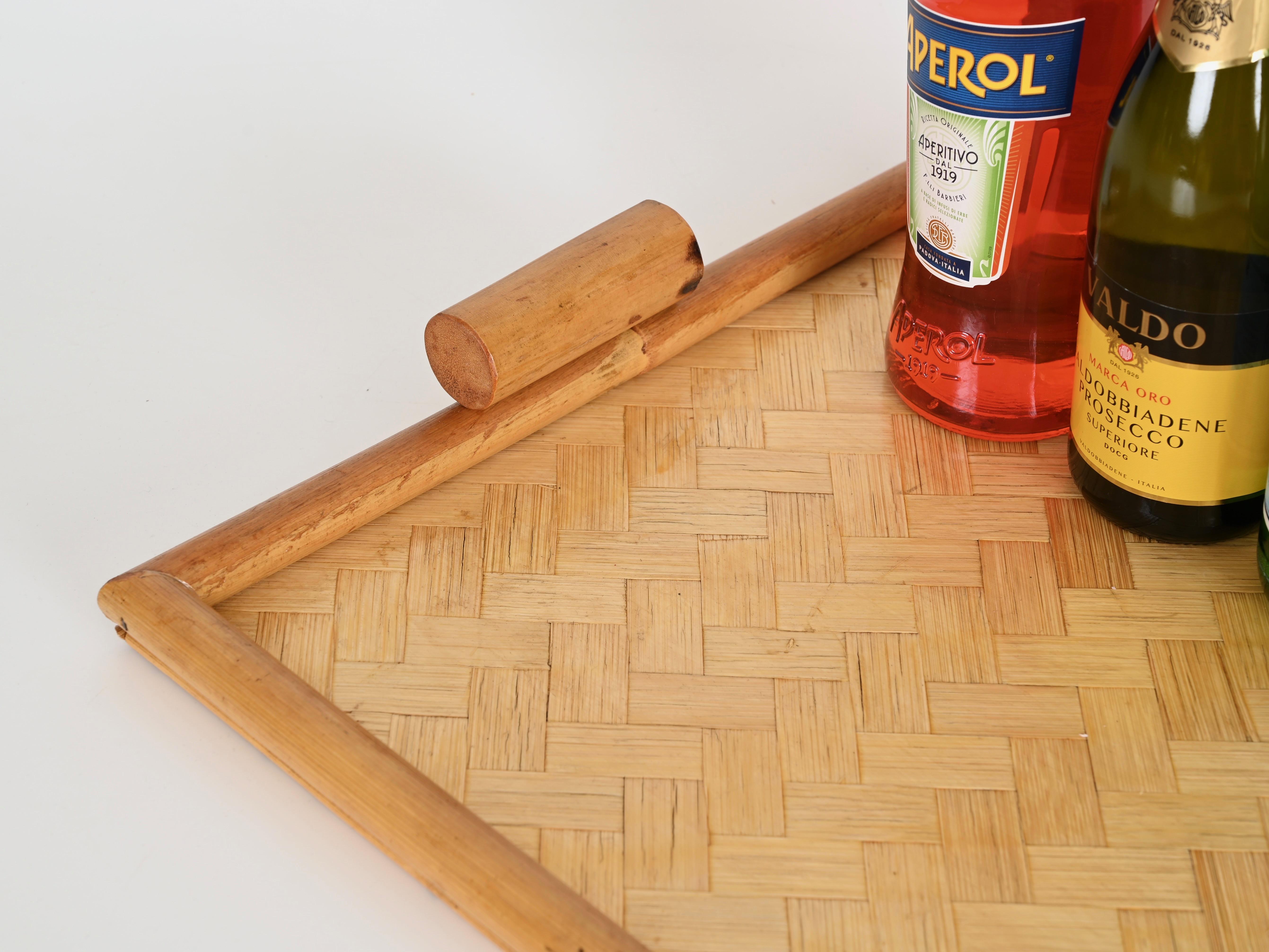 Pair of French Riviera Serving Tray in Bamboo and Rattan, Italy 1960s For Sale 1