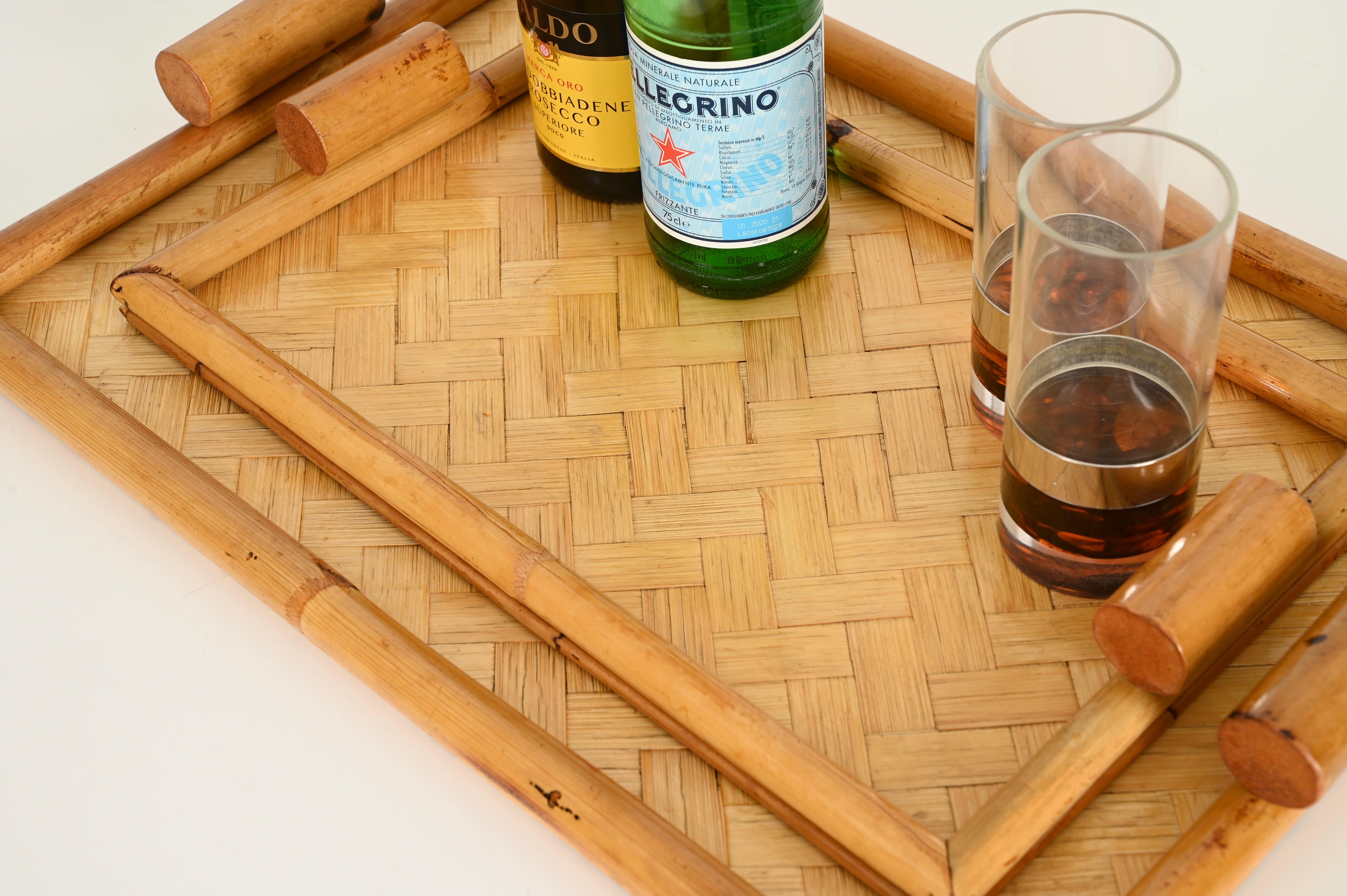 Pair of French Riviera Serving Tray in Bamboo and Rattan, Italy 1960s For Sale 2