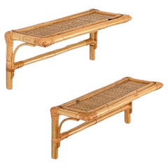 Pair of French Riviera Shelves in Rattan and Wicker, Italy 1970s